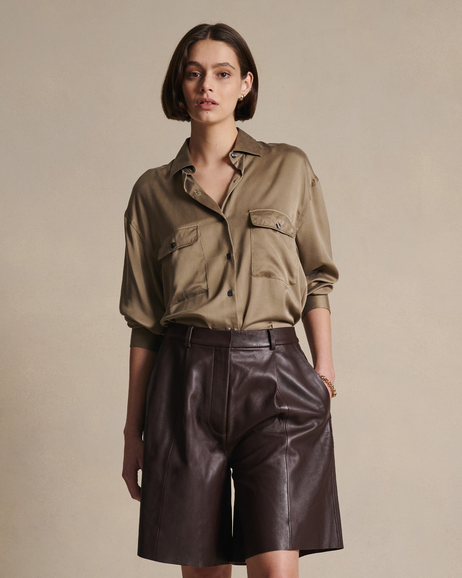 Camilla Shirt - Taupe Silk