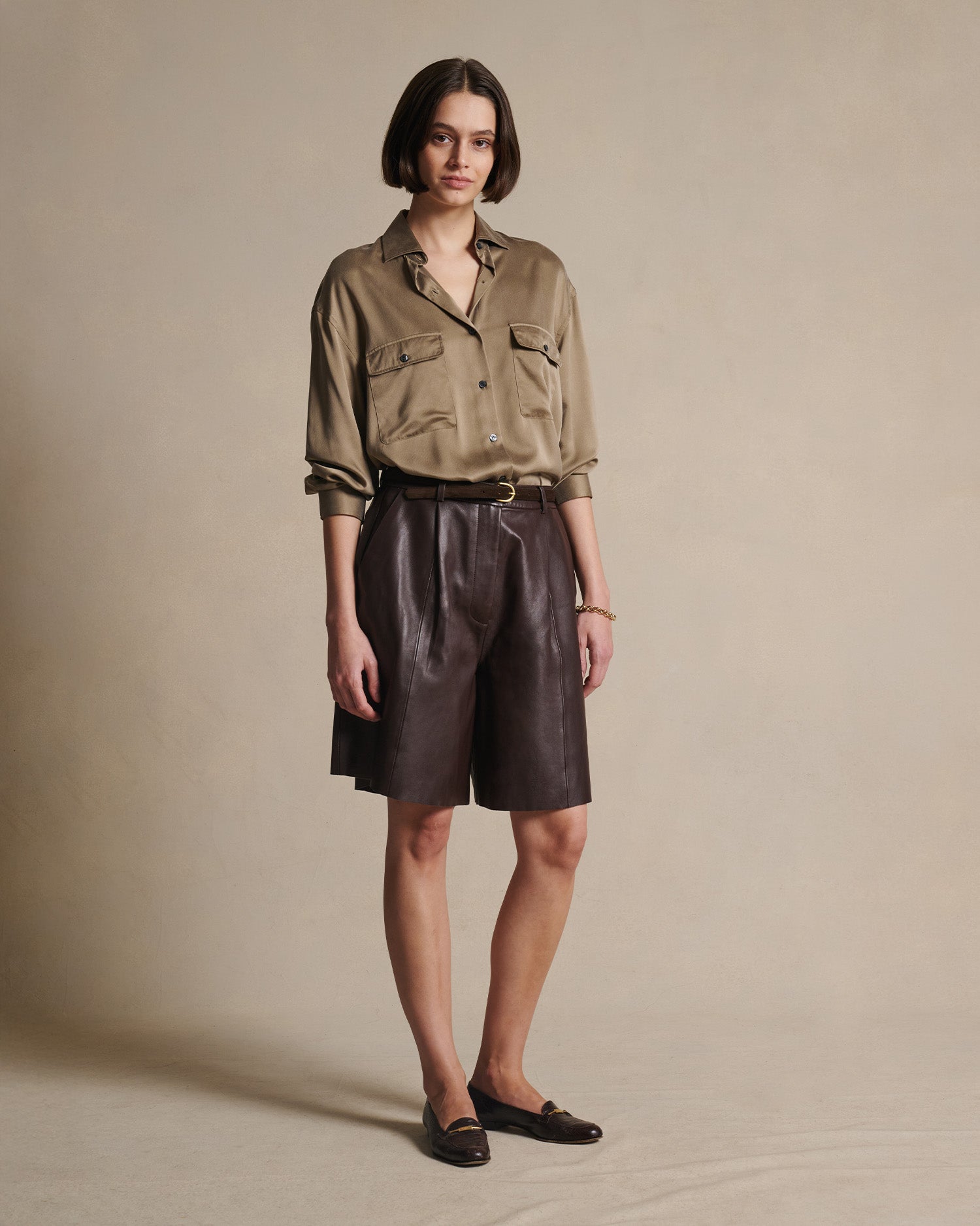 Camilla Shirt - Taupe Silk