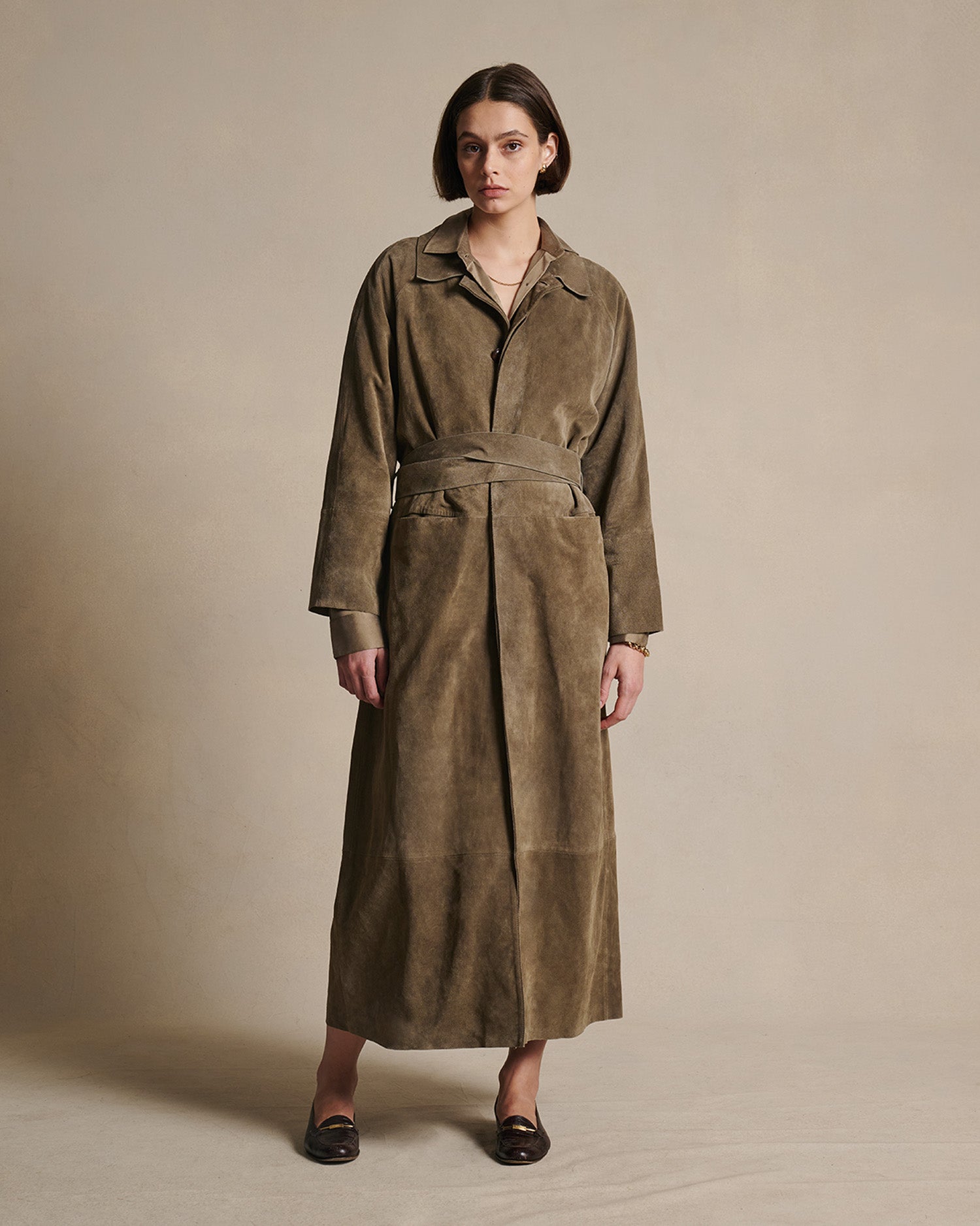 Isabella Suede Trench Coat - Taupe