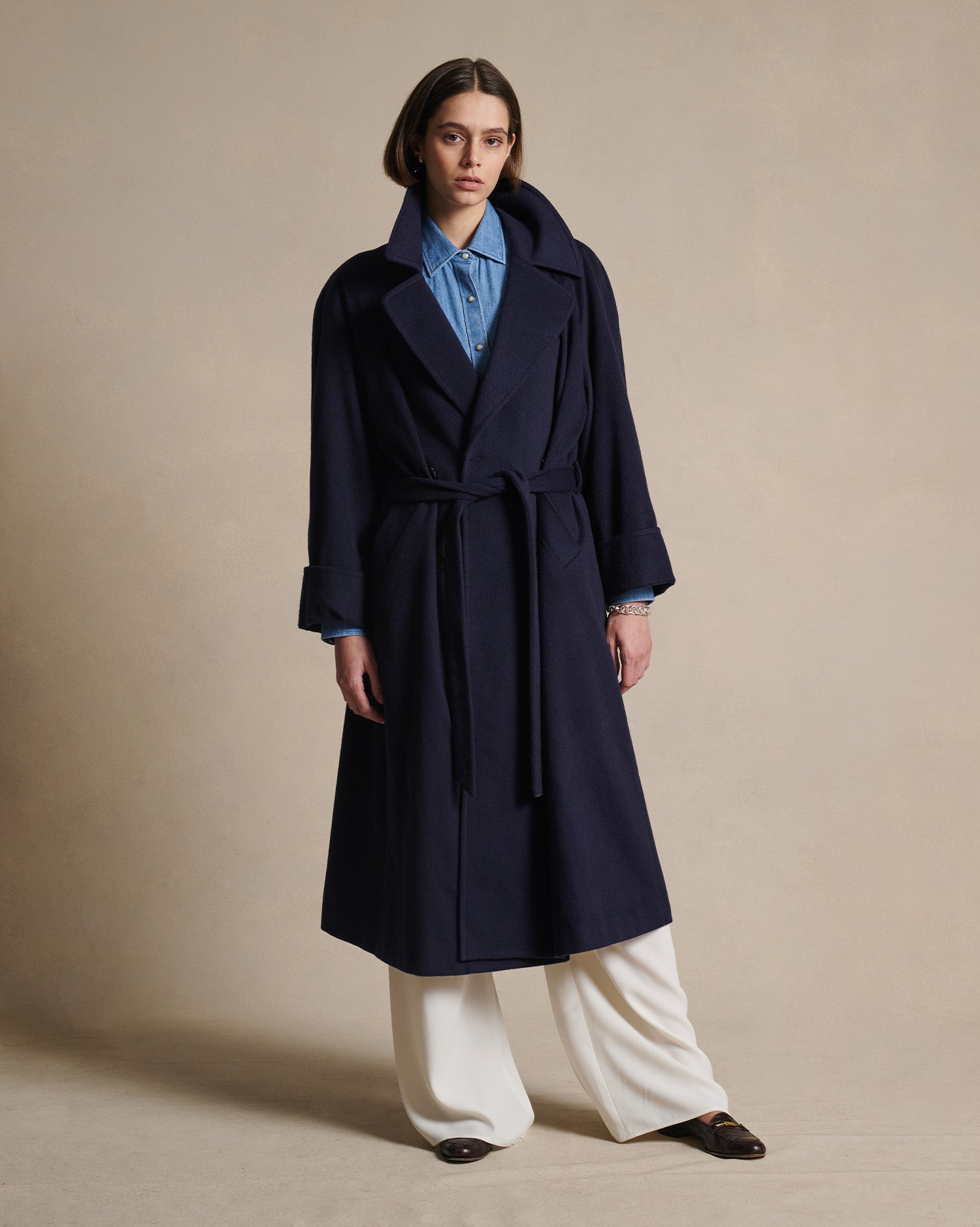 Double Breasted Raglan Overcoat - Navy