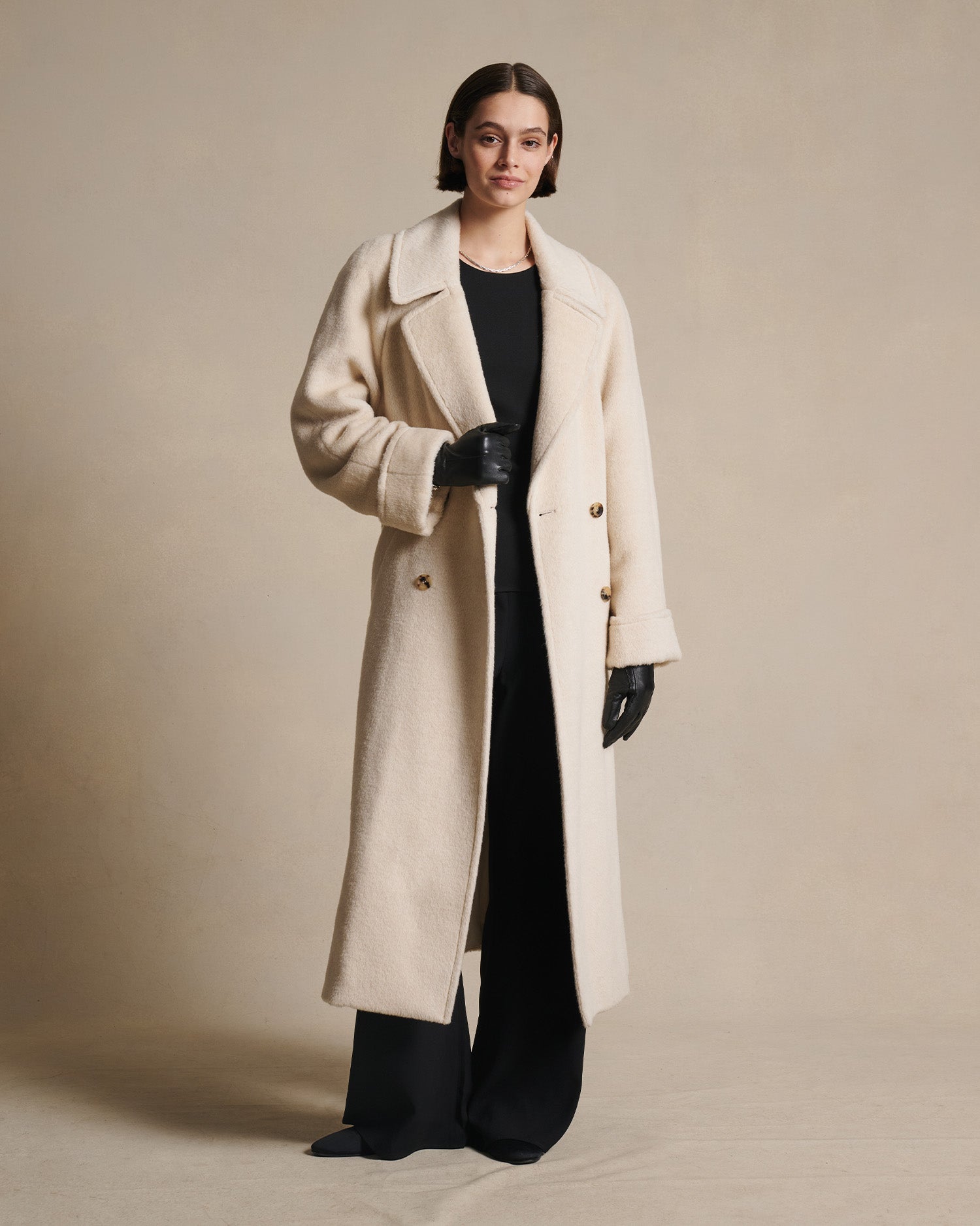 Double Breasted Raglan Overcoat - Gesso Cream