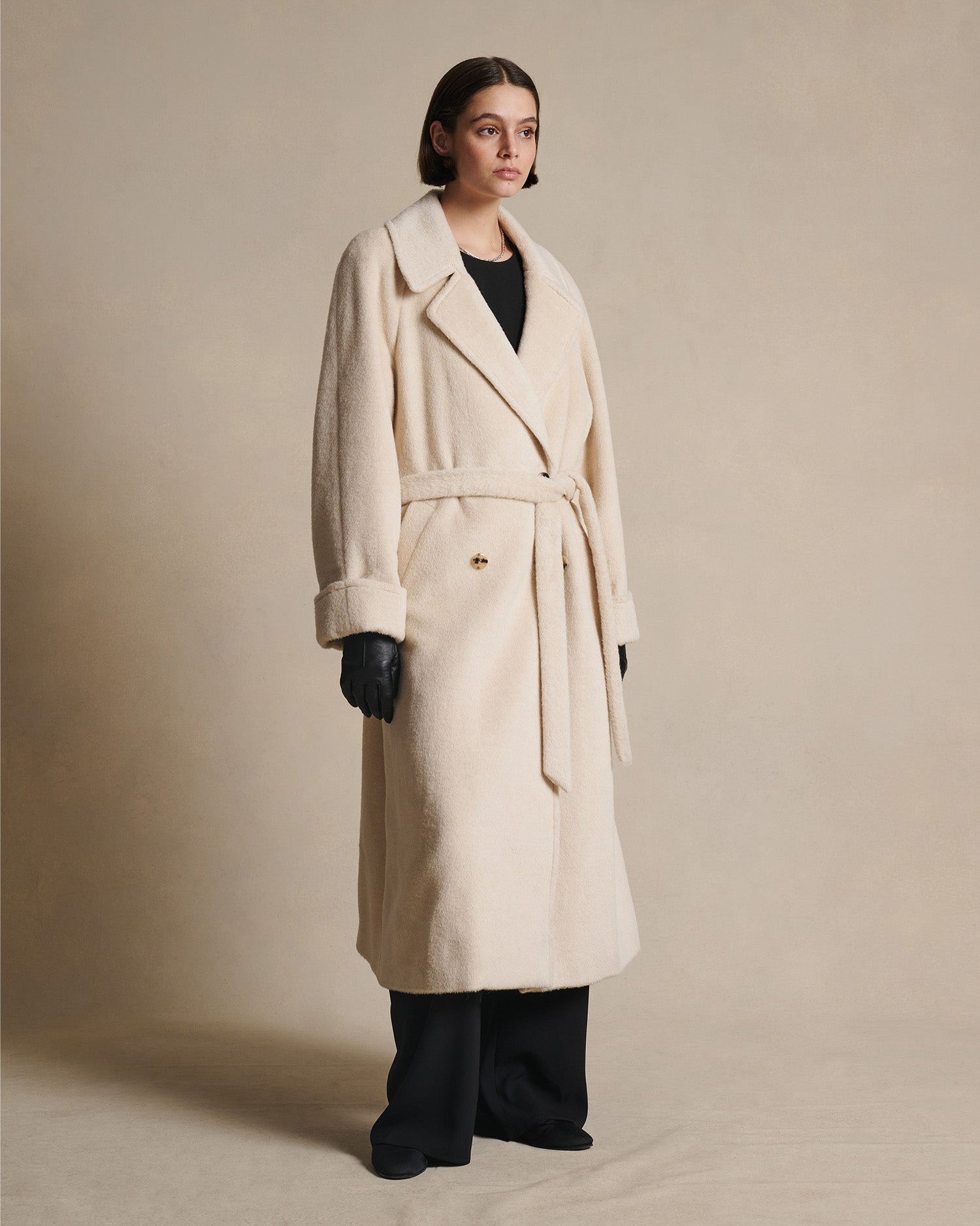 Double Breasted Raglan Overcoat - Gesso Cream