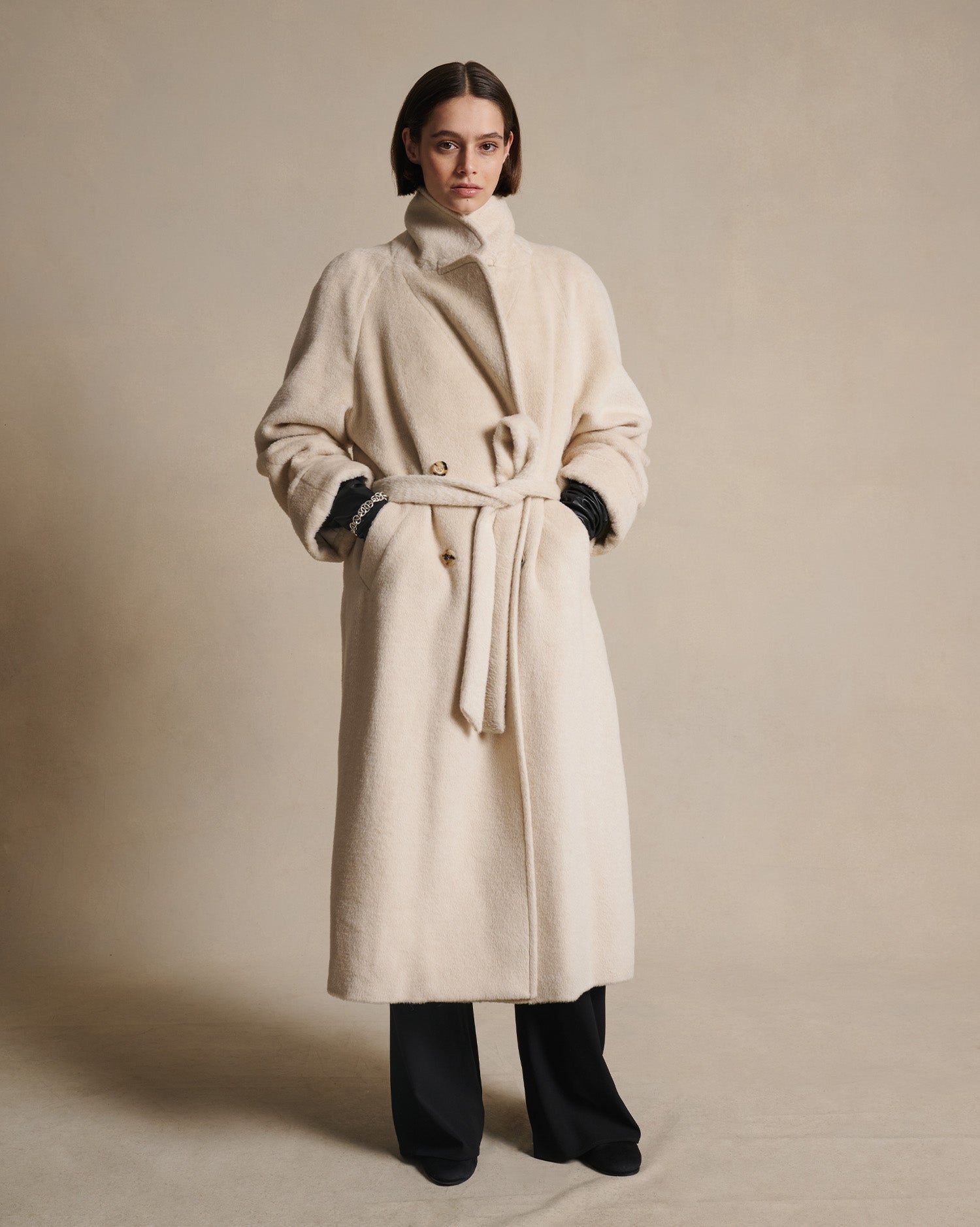 Double Breasted Raglan Overcoat - Gesso Cream