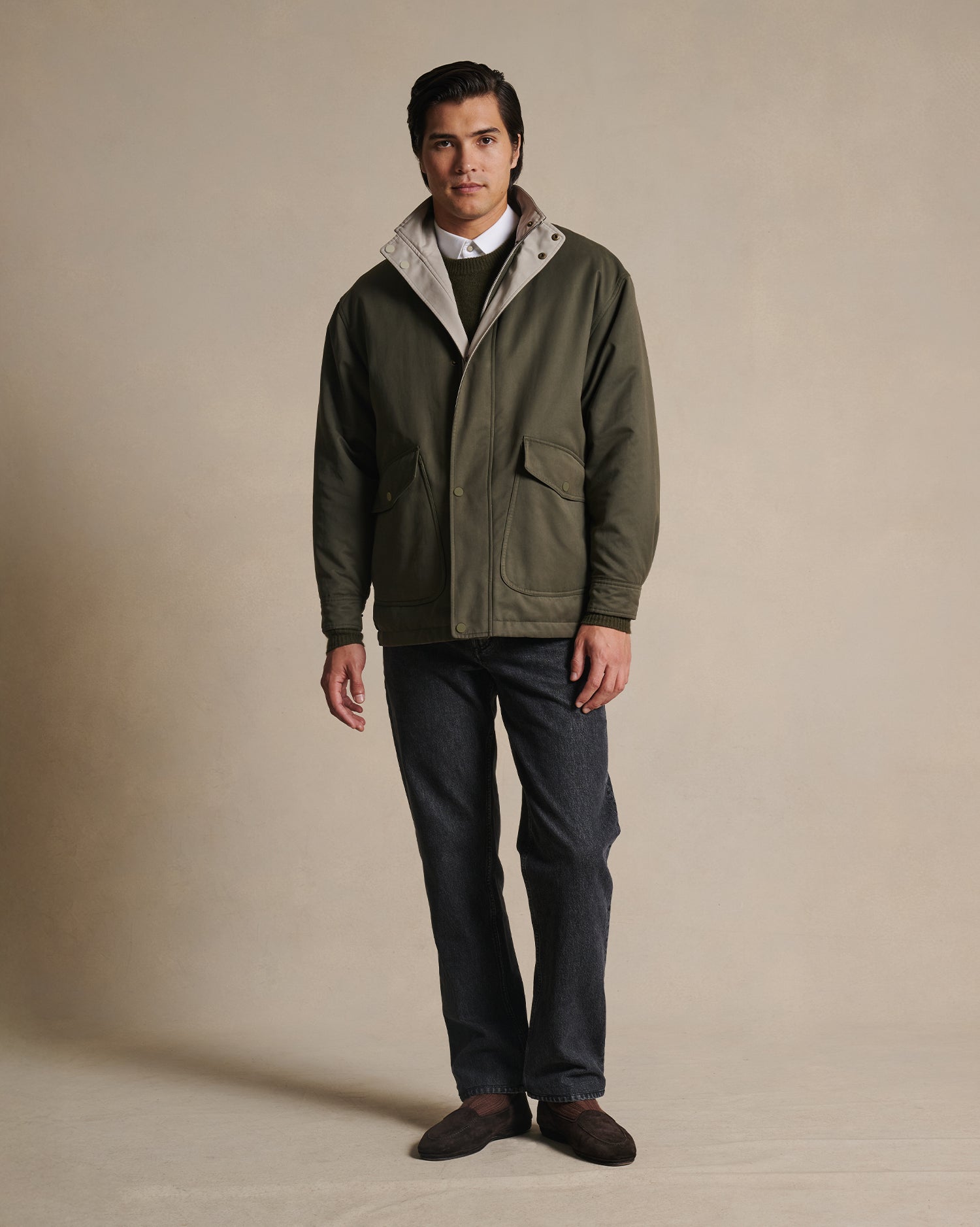 Leon Reversible Park Jacket - Moss & Beige