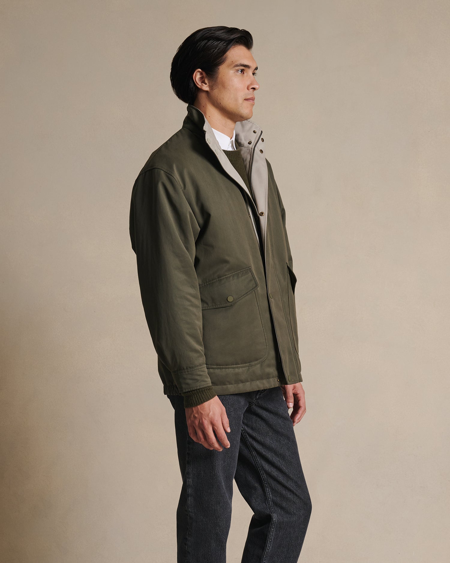 Leon Reversible Park Jacket - Moss & Beige