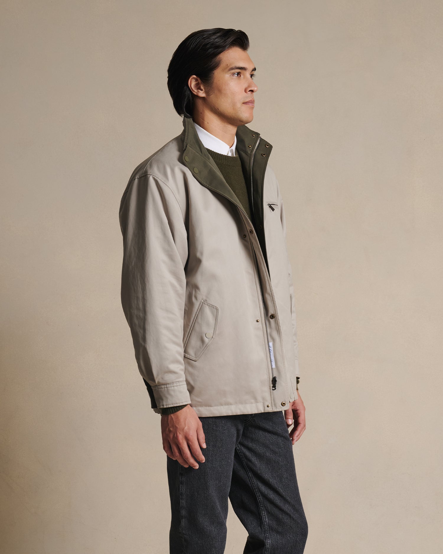 Leon Reversible Park Jacket - Moss & Beige