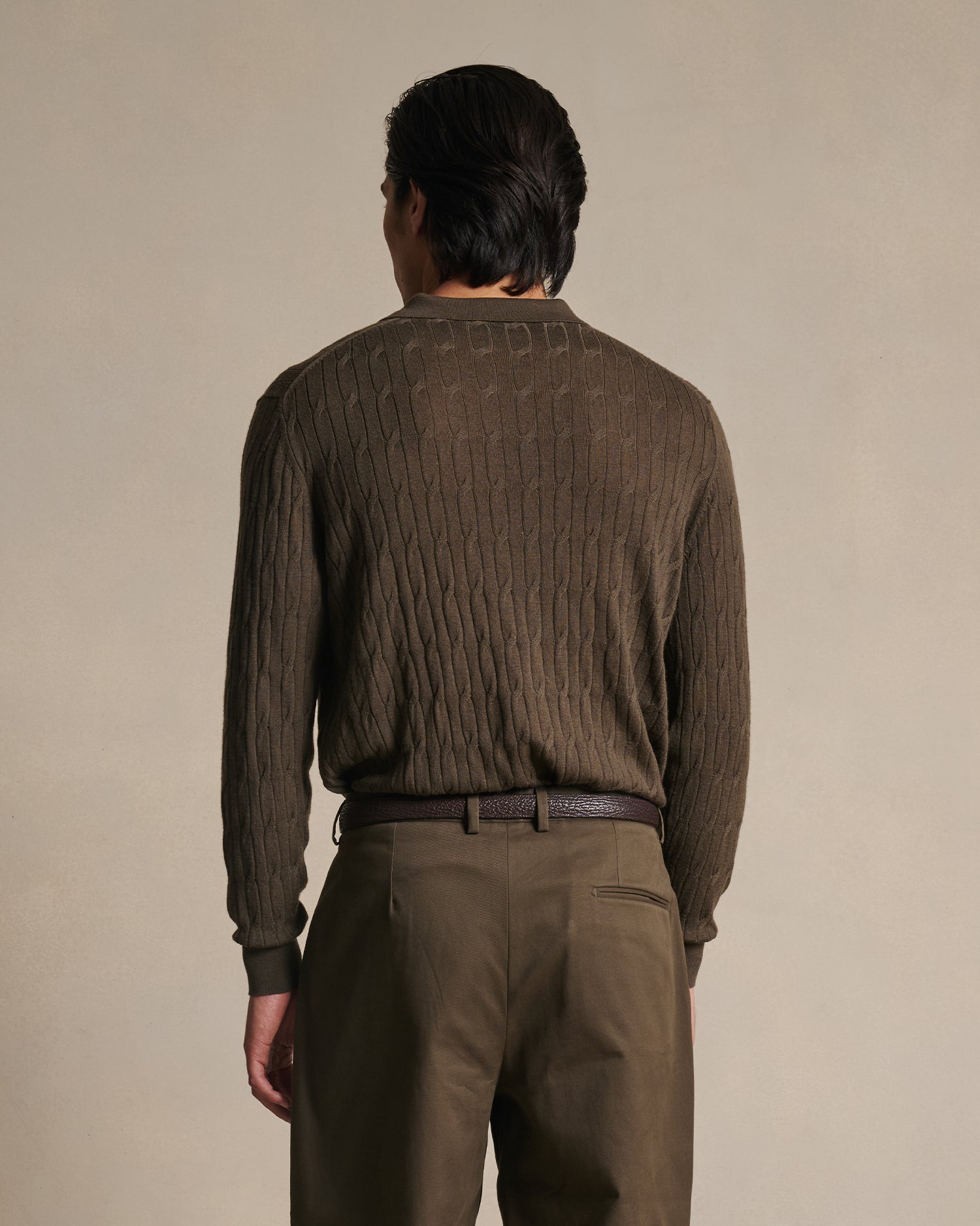 Merino Cable Knit Polo - Moss