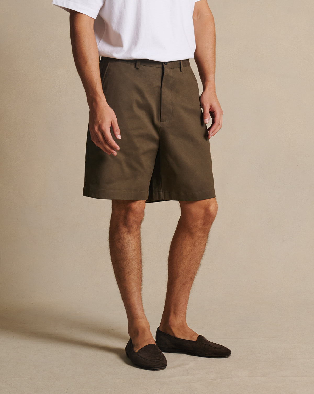 Flat Front Chino Shorts Khaki
