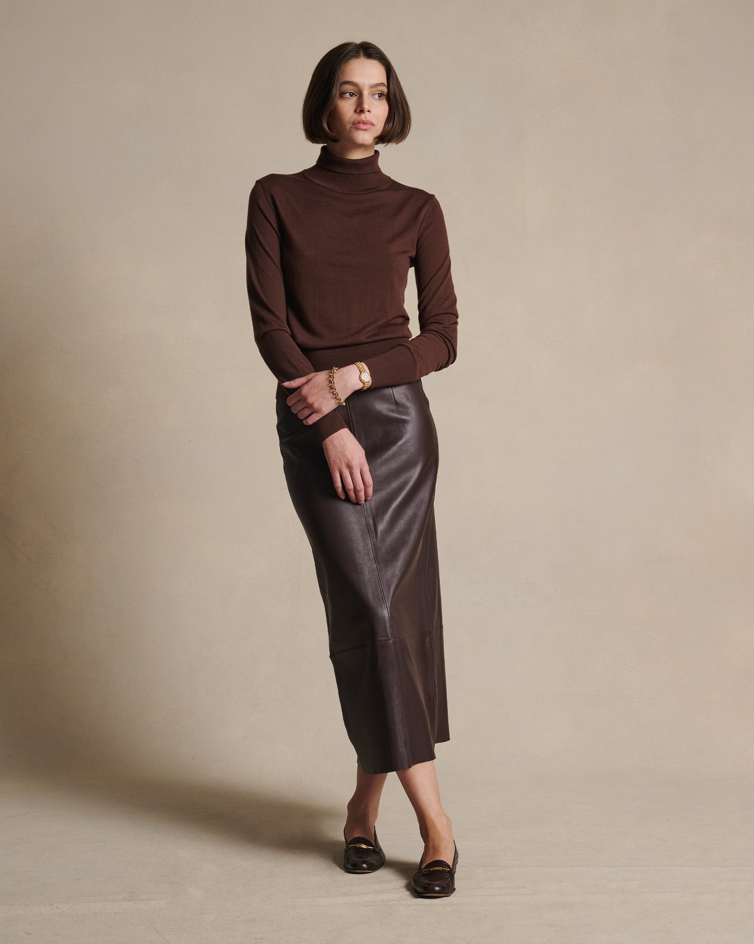 Cass Merino Roll Neck - Chocolate