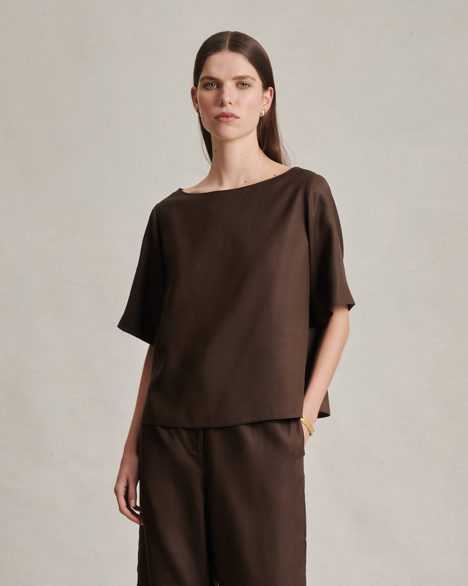 Boat Neck Top - Chocolate Dupioni