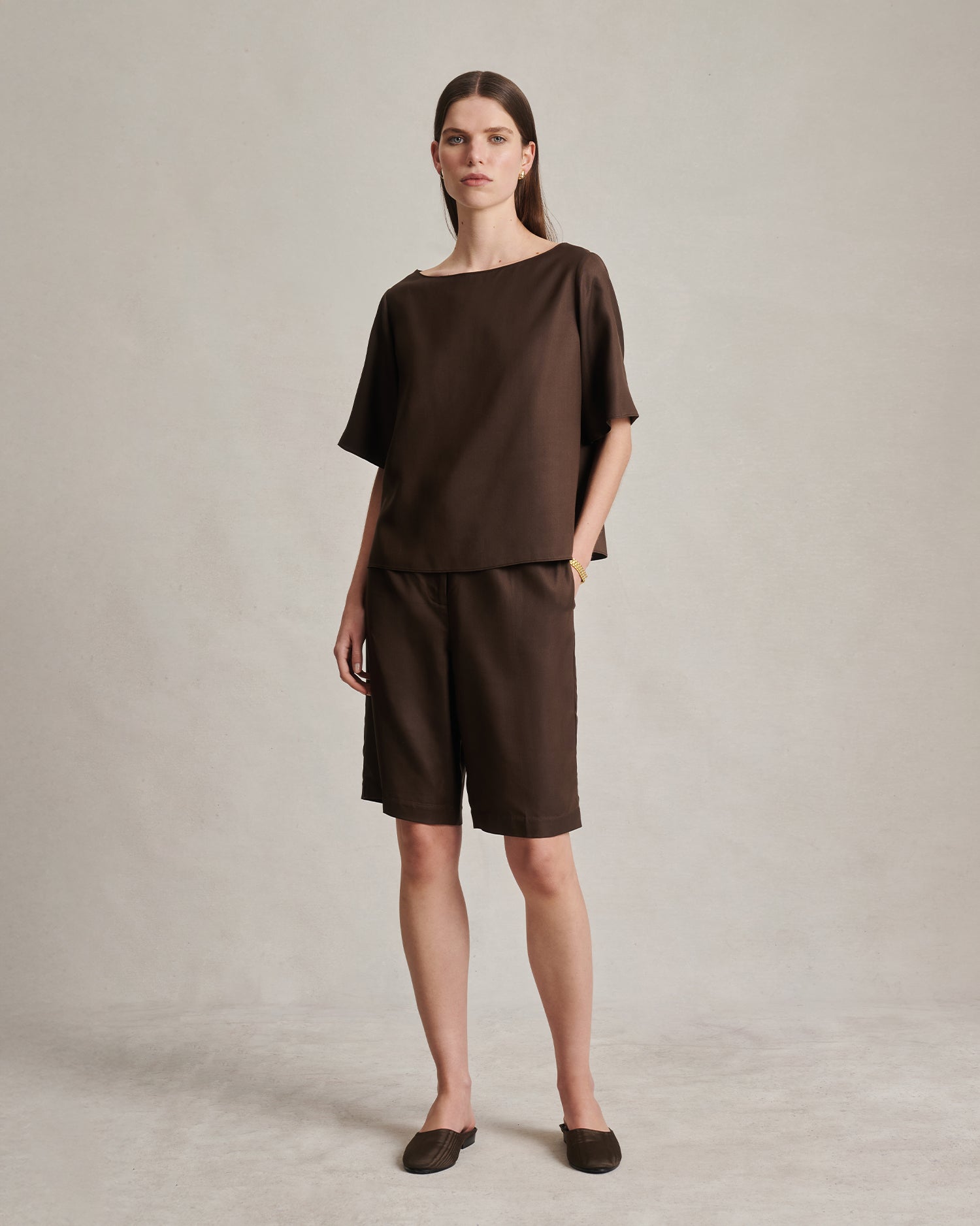 Boat Neck Top - Chocolate Dupioni