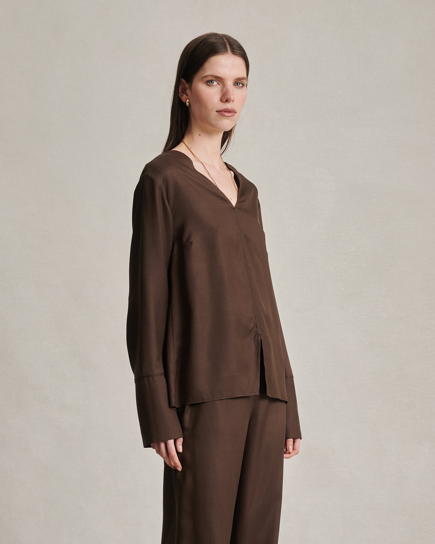 Maria Blouse - Chocolate Dupioni