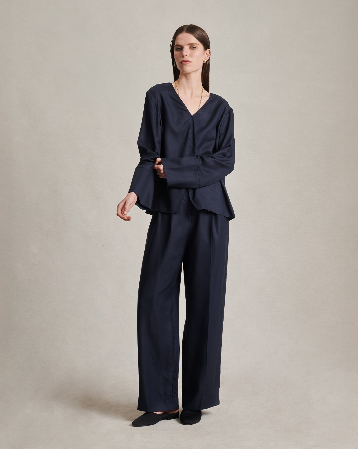 Maria Blouse - Navy Dupioni
