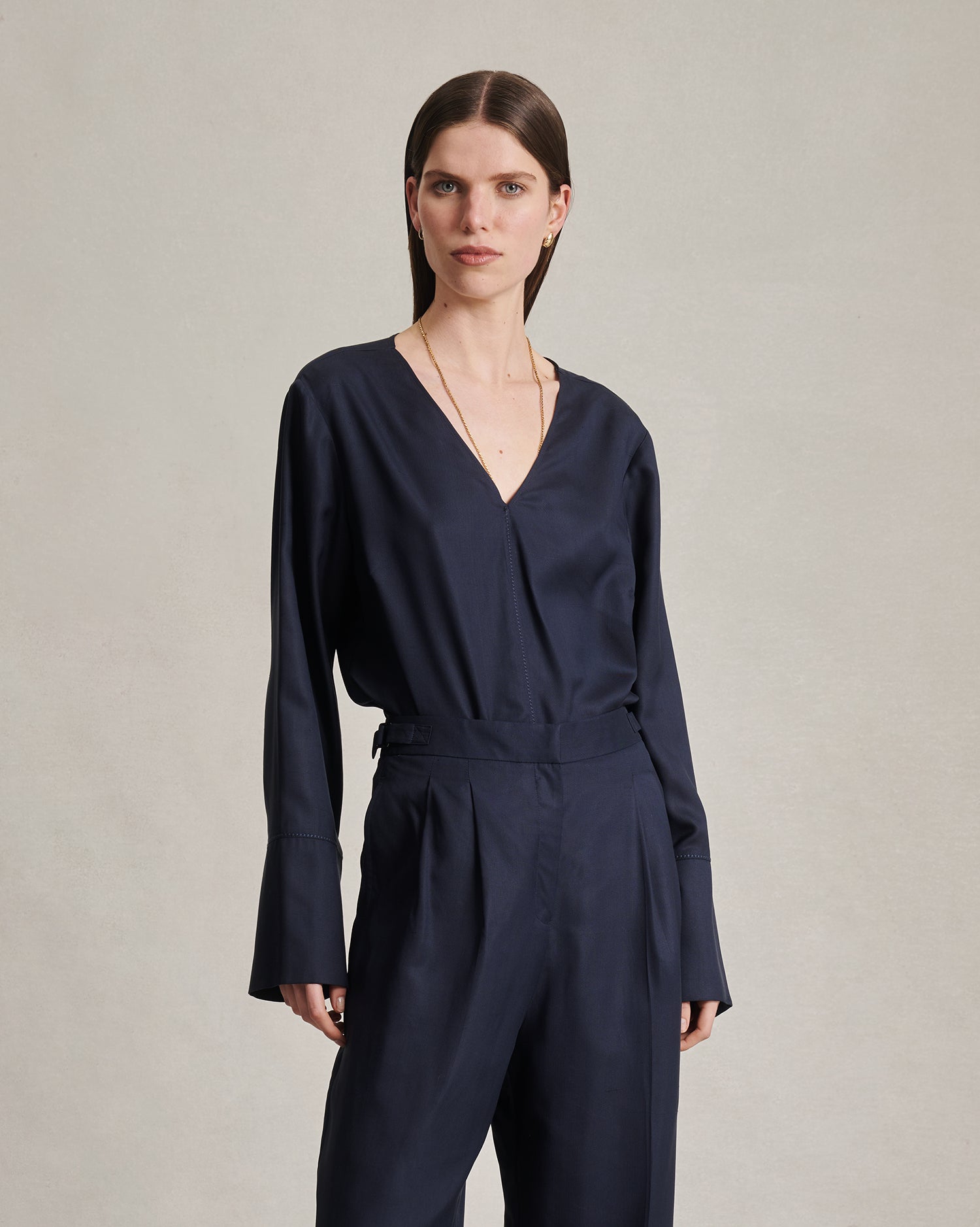 Maria Blouse - Navy Dupioni