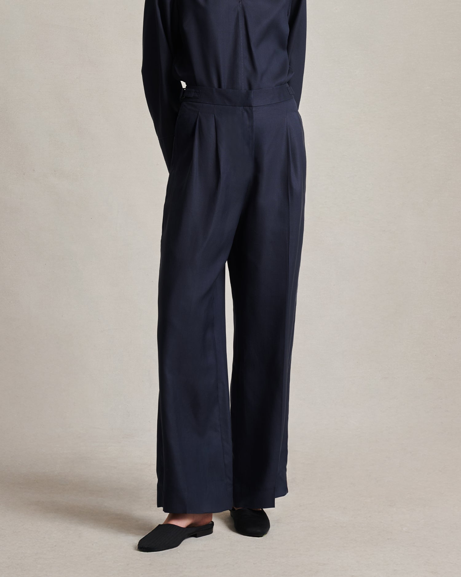 Perriand Trouser - Navy Dupioni