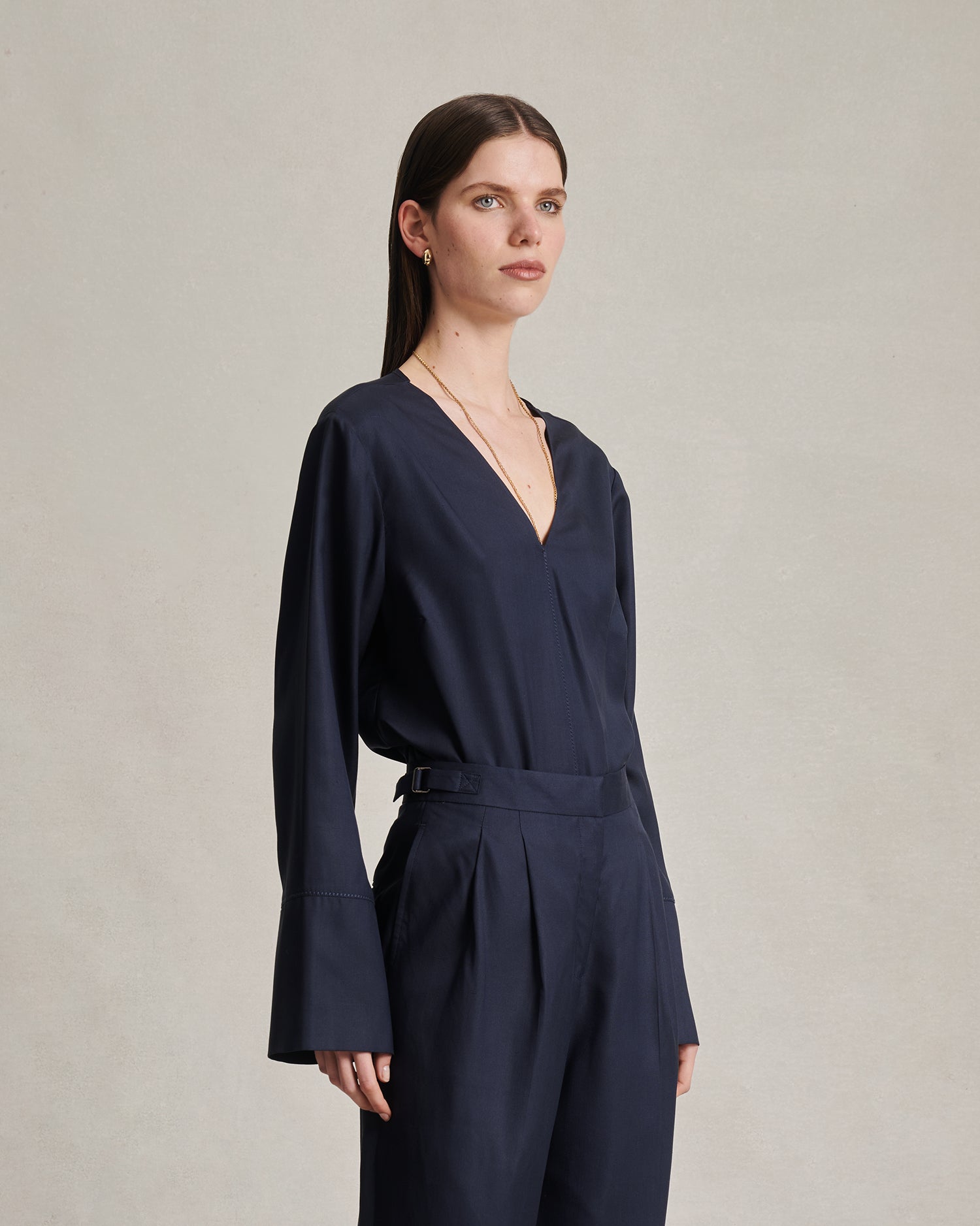 Maria Blouse - Navy Dupioni