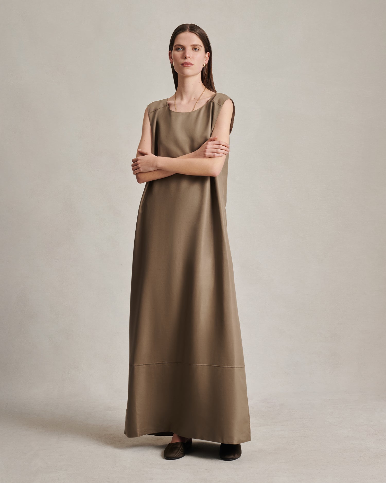 Maria Dress - Taupe Dupioni