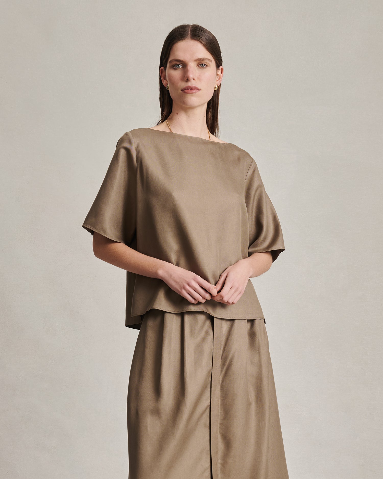 Boat Neck Top - Taupe Dupioni