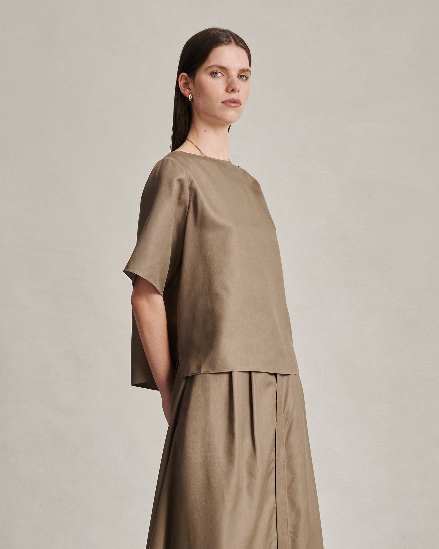 Boat Neck Top - Taupe Dupioni