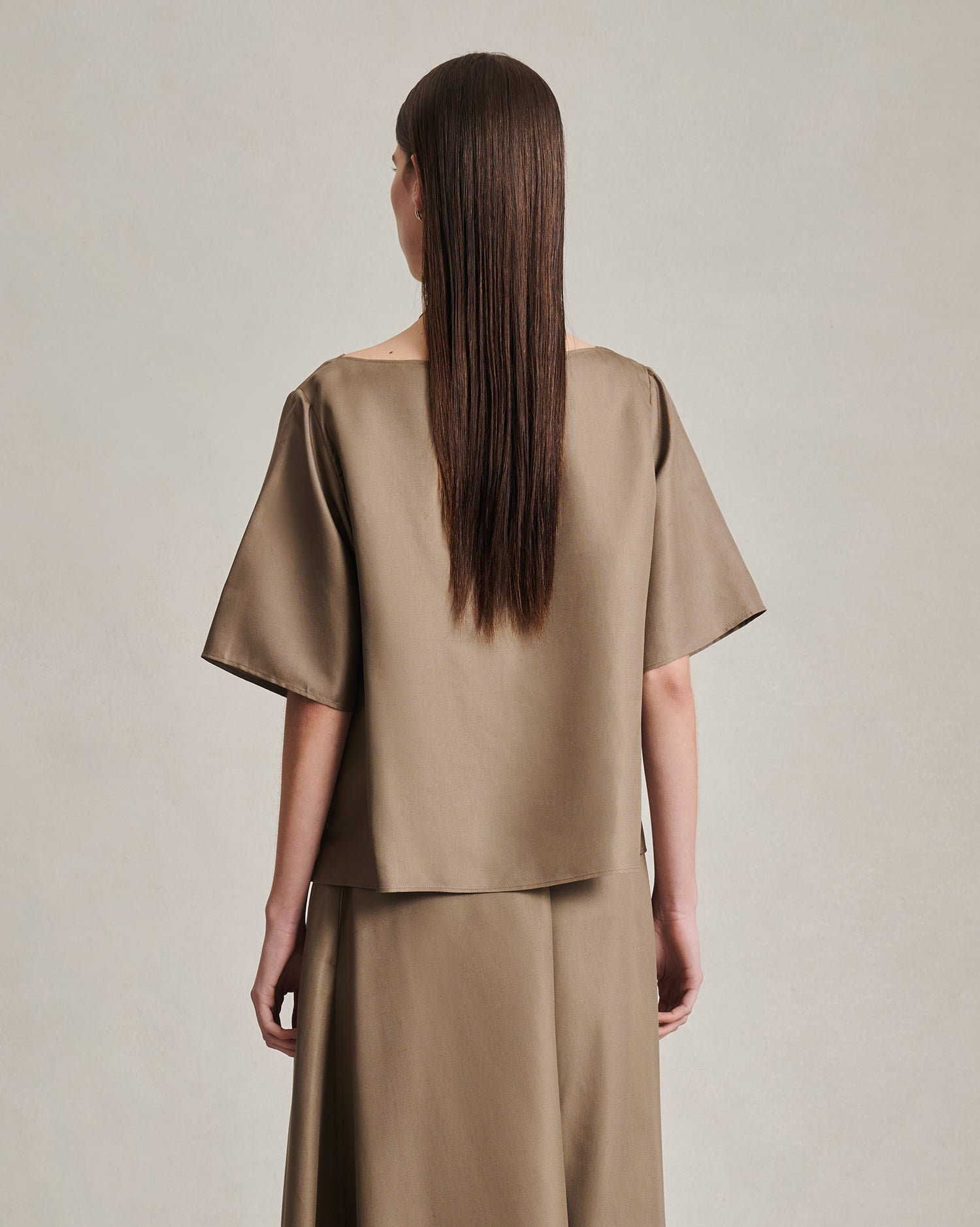 Boat Neck Top - Taupe Dupioni