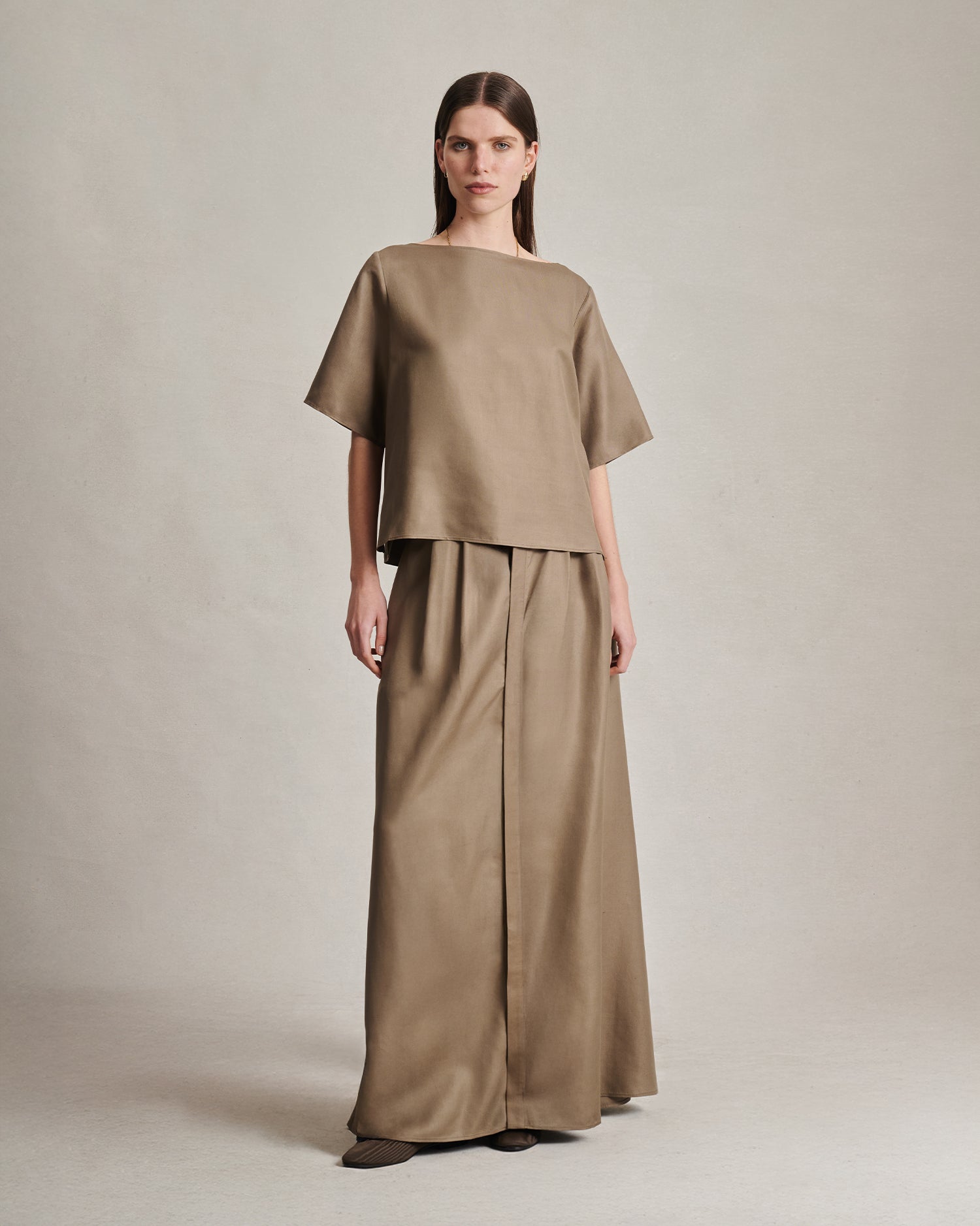Boat Neck Top - Taupe Dupioni