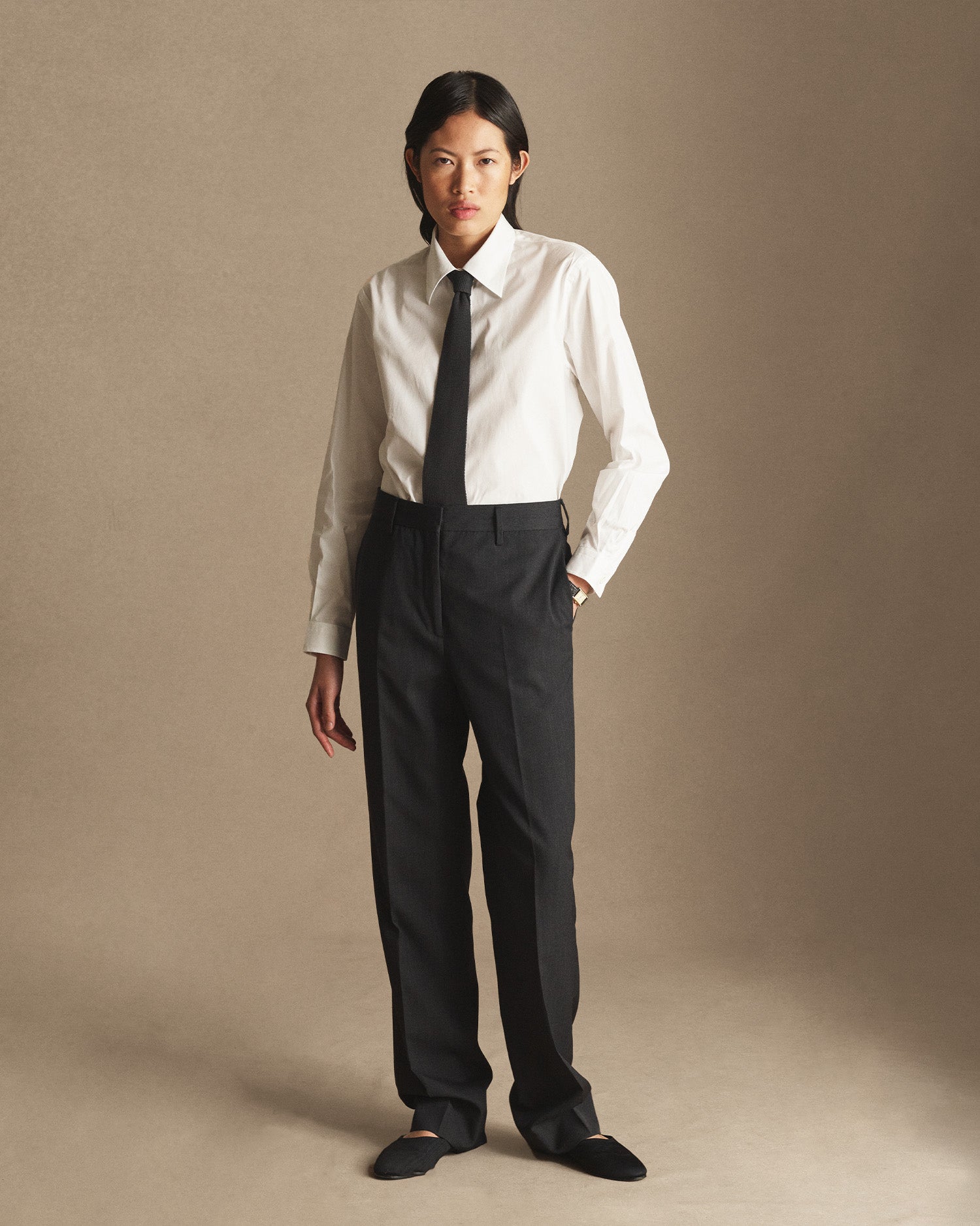 Georgia Straight Trouser - Charcoal Wool Twill