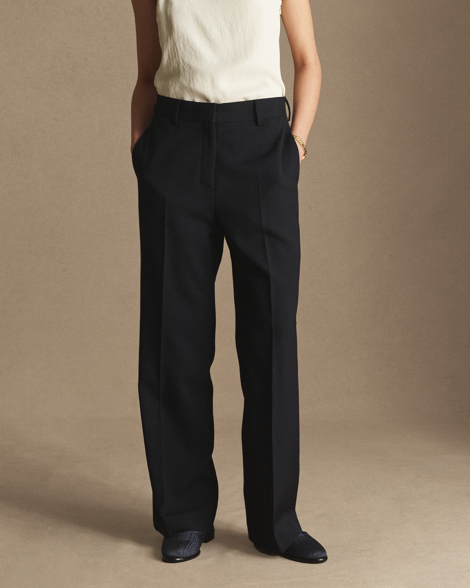 Georgia Straight Trouser - Navy Wool Twill