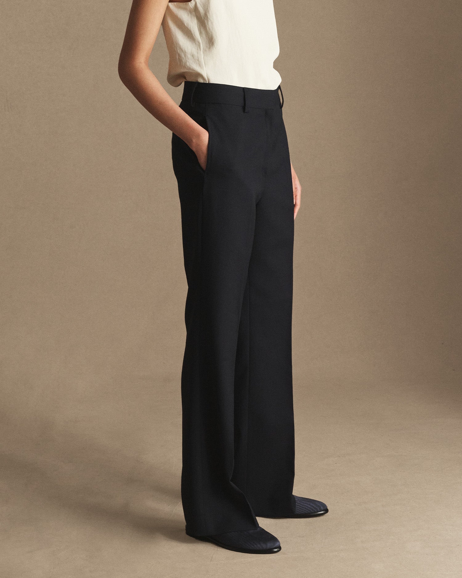 Georgia Straight Trouser - Navy Wool Twill