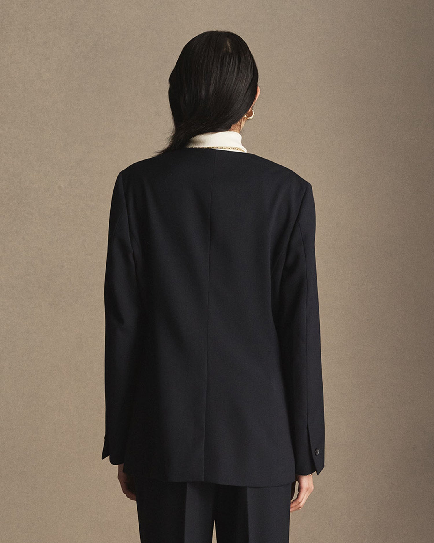 Annie Collarless Blazer - Navy Wool Twill