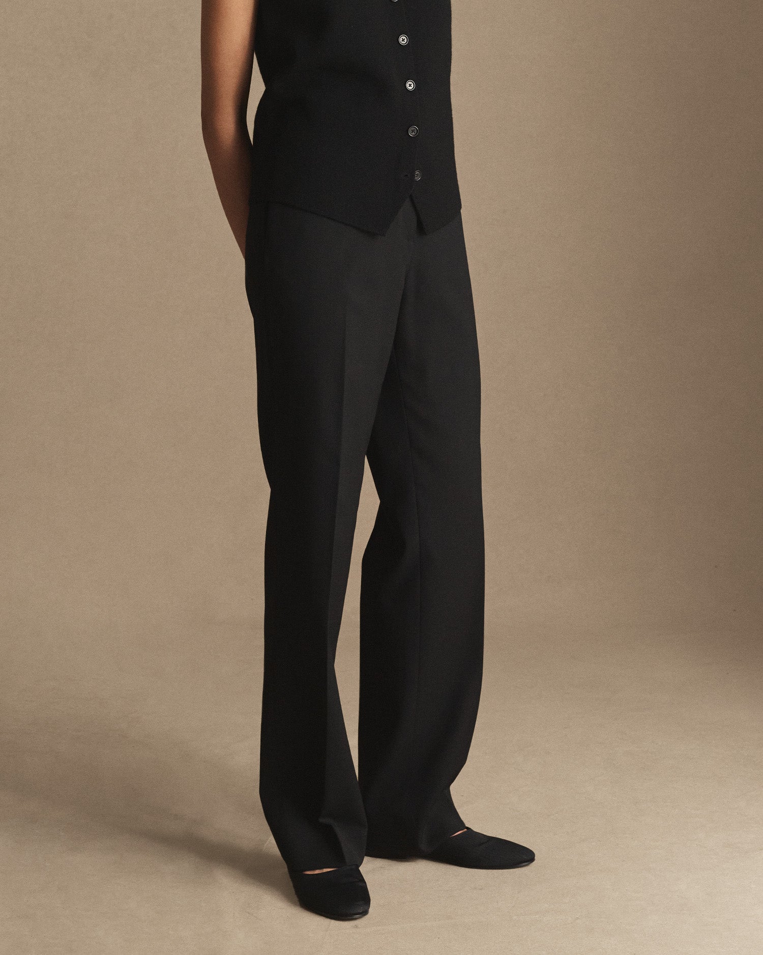 Georgia Straight Trouser - Black Wool Twill