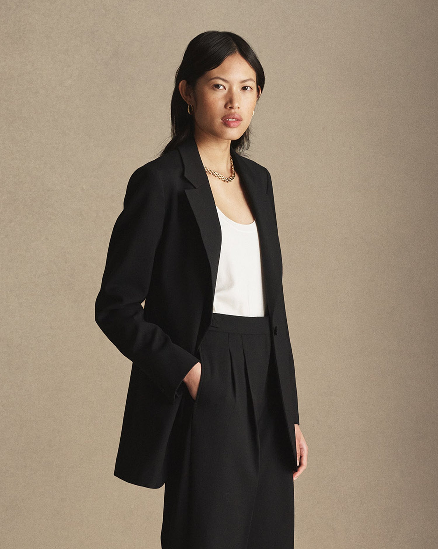 Georgia House Cut Blazer - Black Wool Twill