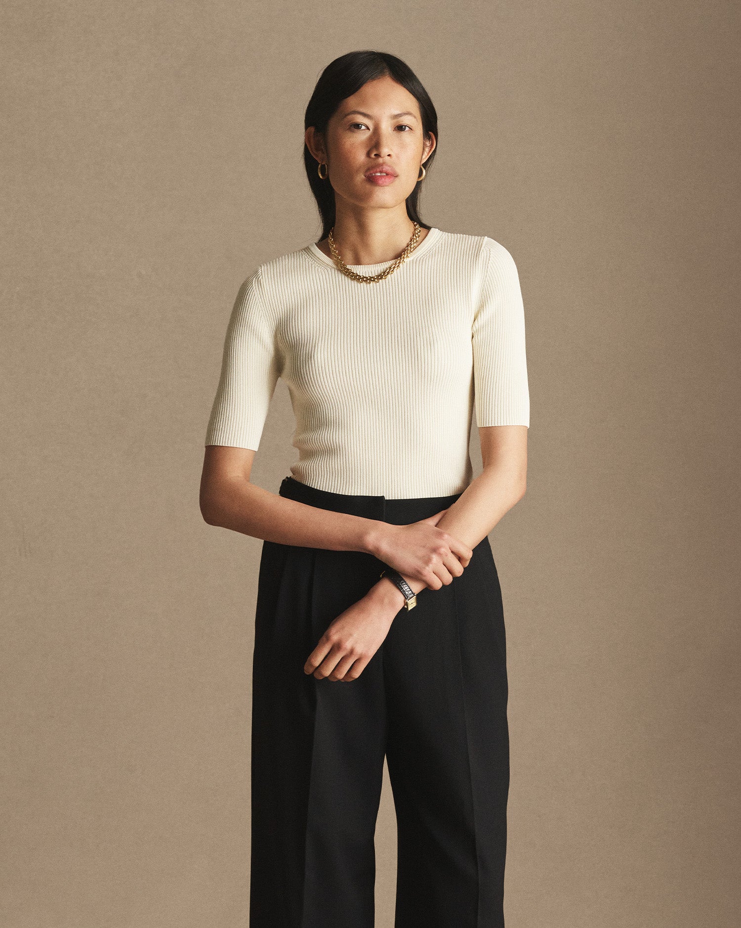 Georgia Rib Knit Tee - Off White