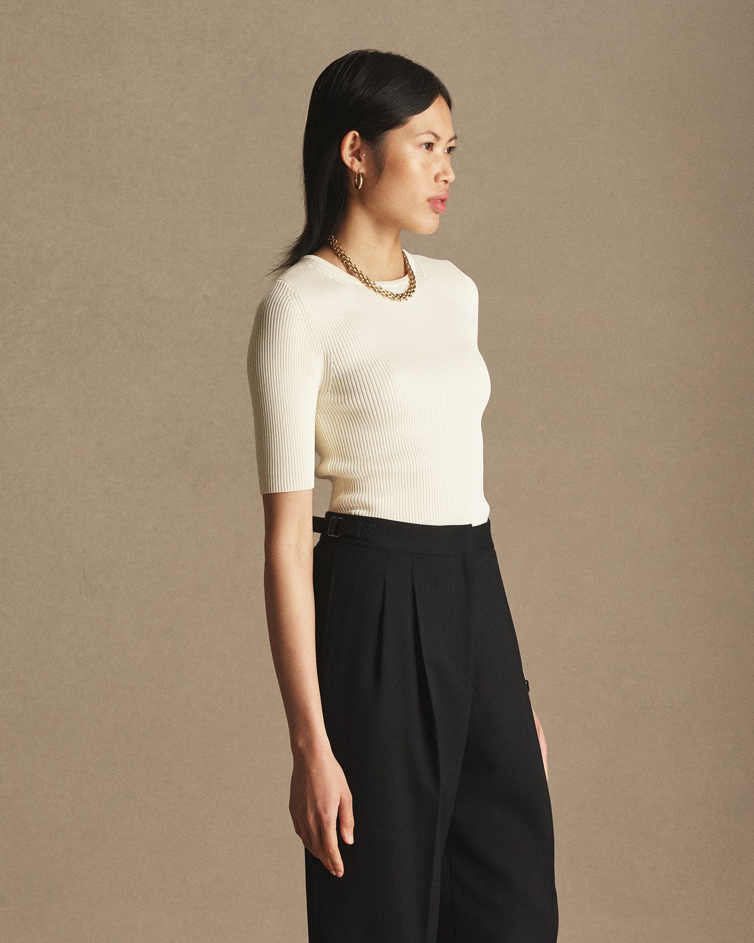 Georgia Rib Knit Tee - Off White