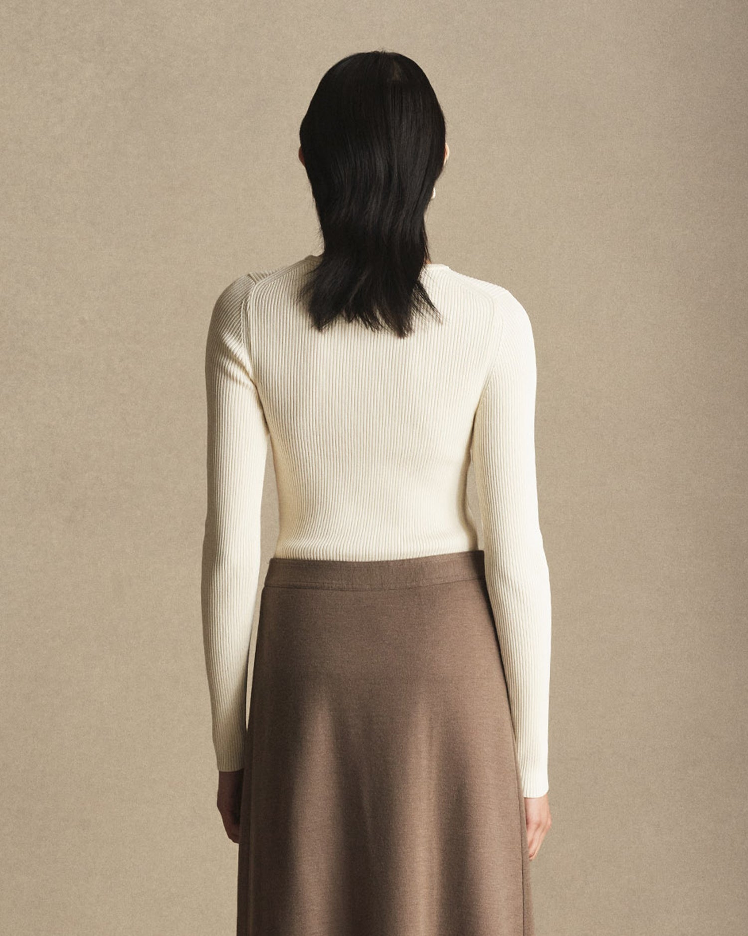 Georgia Rib Knit Long Sleeve Tee - Off White