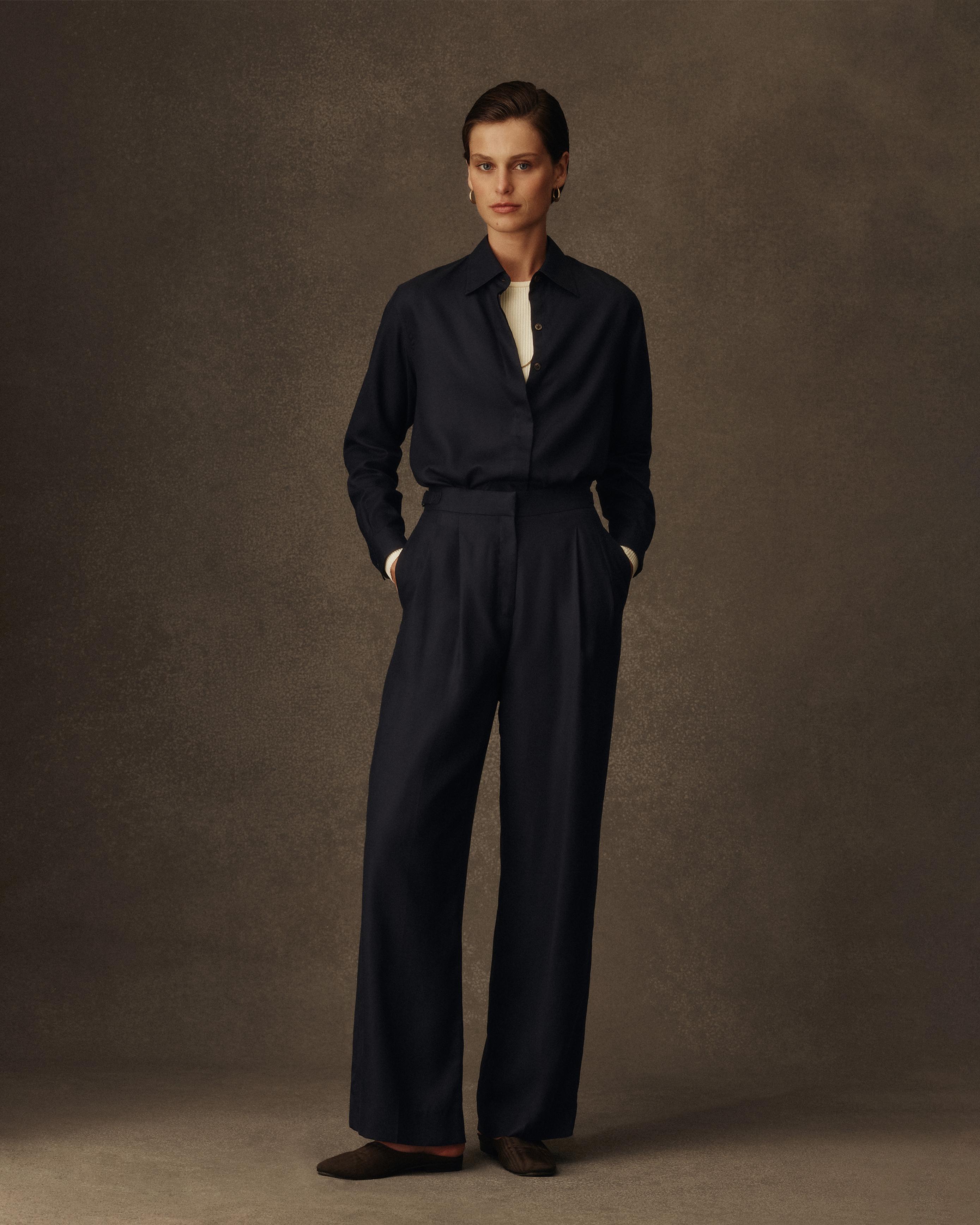 Perriand Trouser - Navy Dupioni