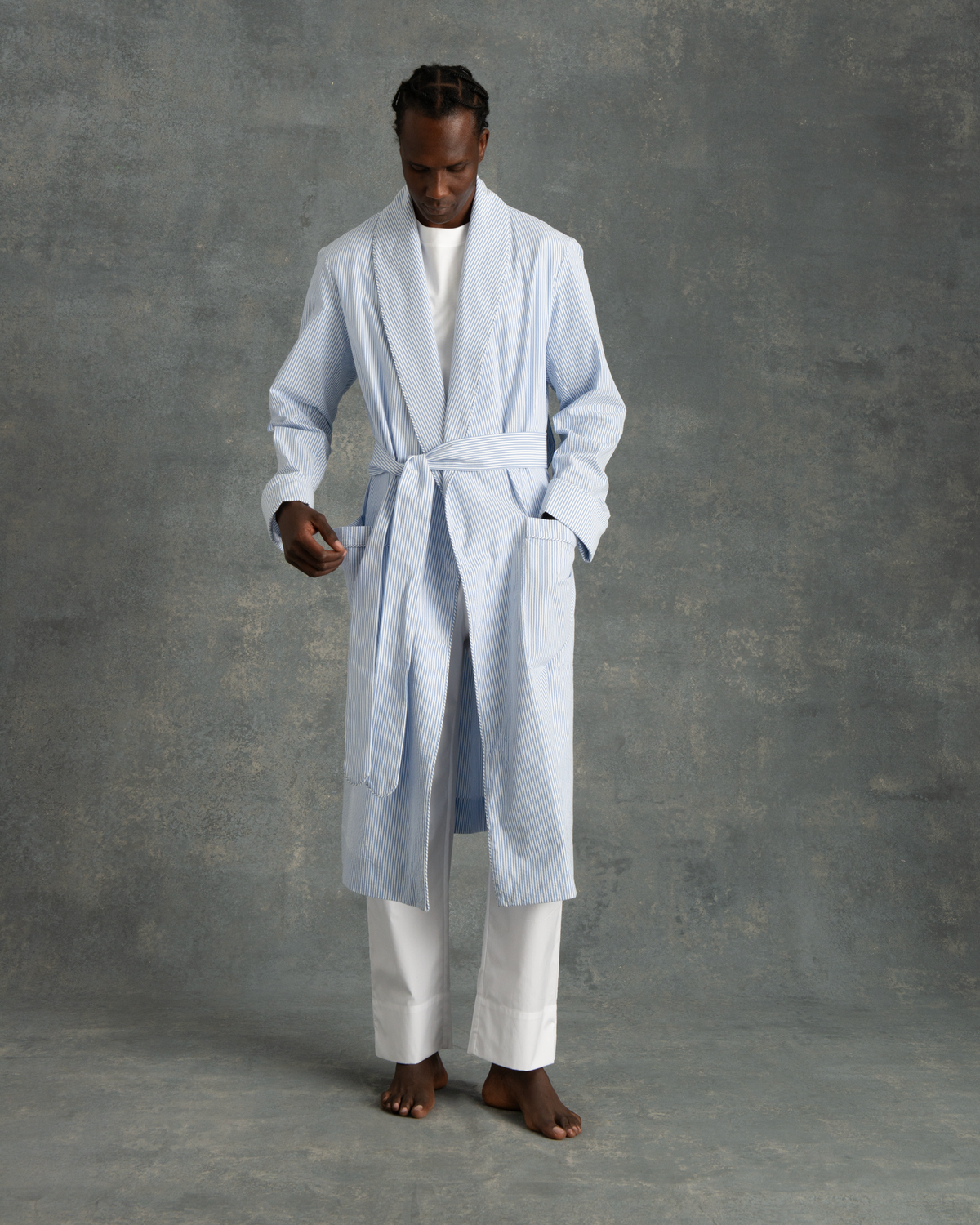 Blue and white dressing gown best sale