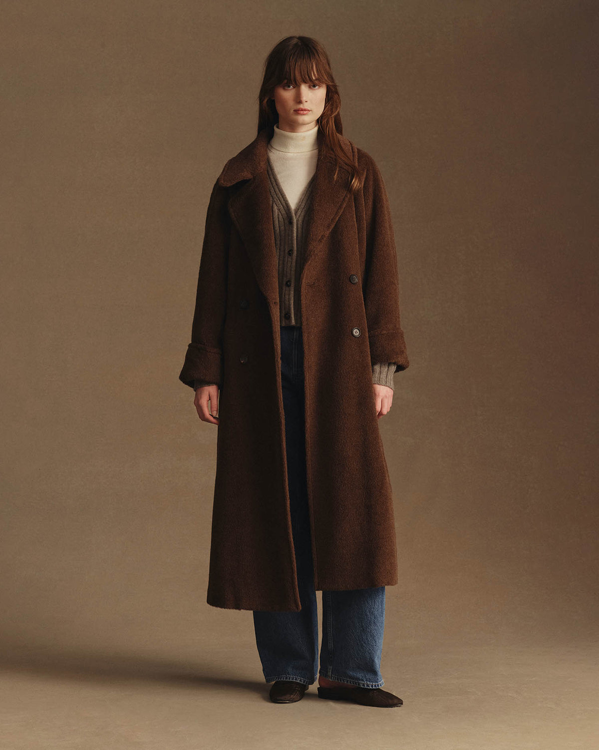 Double Breasted Raglan Overcoat - Brown