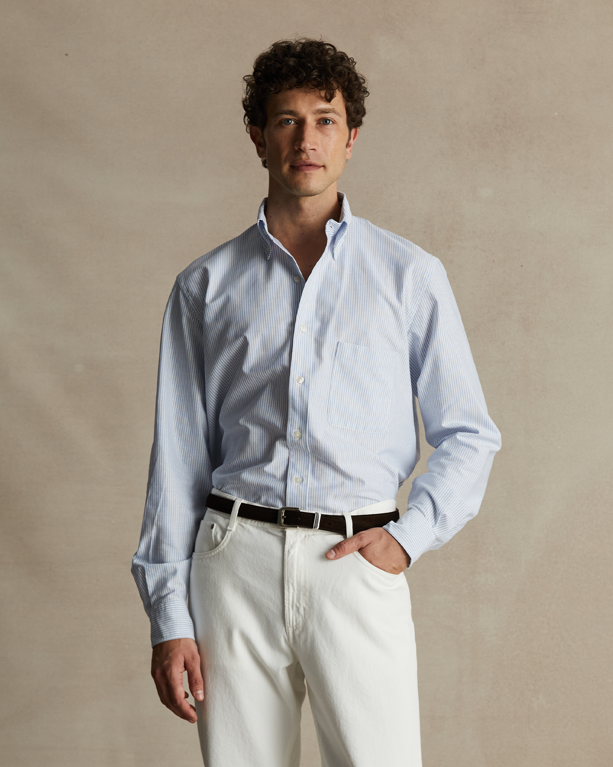 Mid Blue Stripe Oxford Shirt | P Johnson