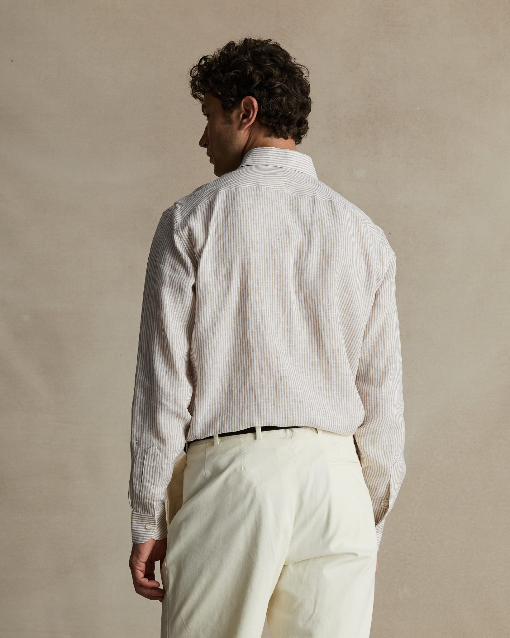 Beige Stripe Summer Linen Shirt