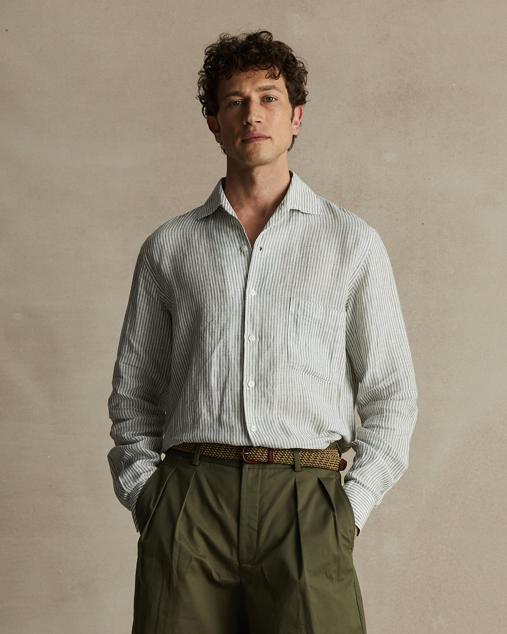 Green Stripe Summer Linen Shirt