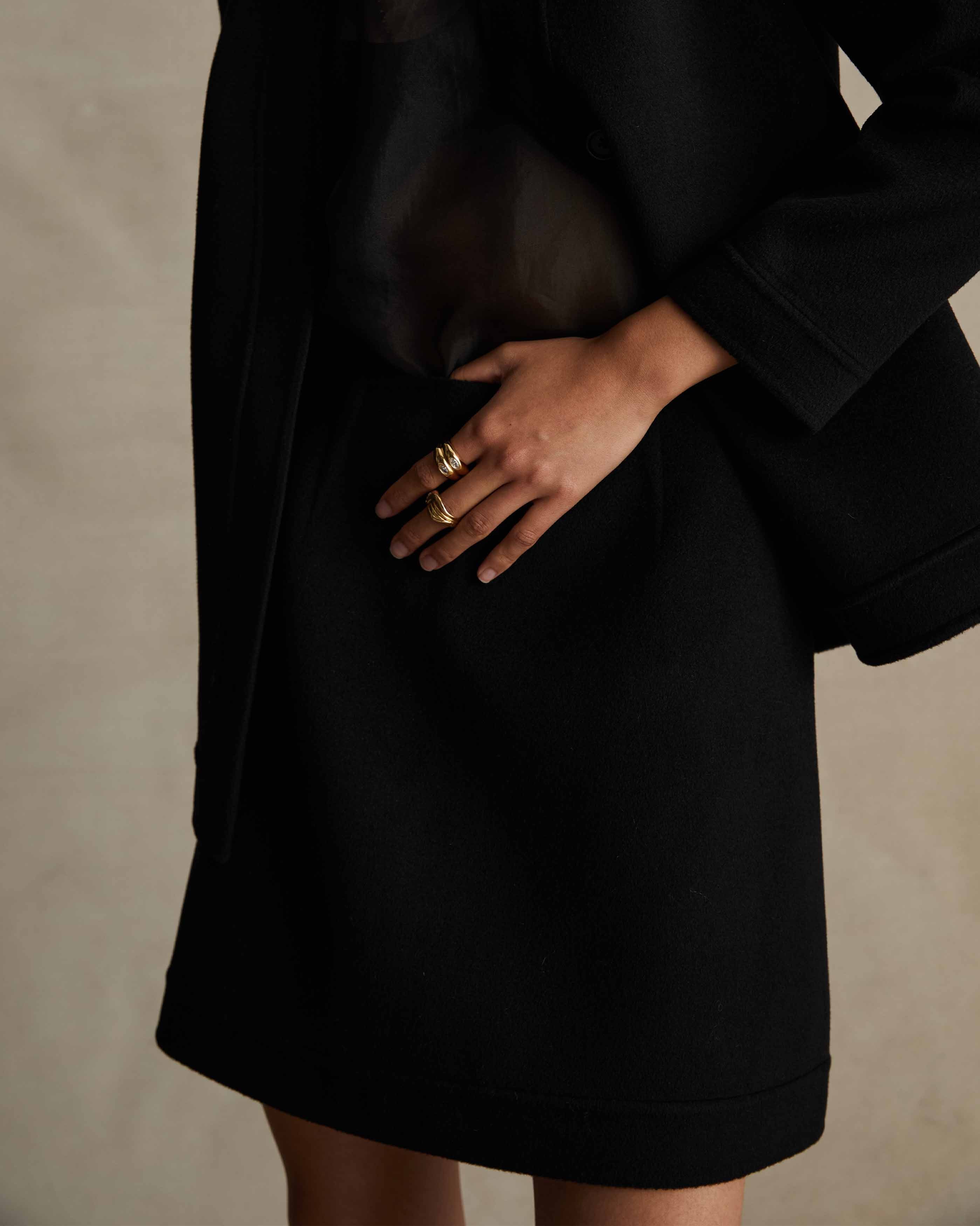Black Wool Silk Elsa Skirt