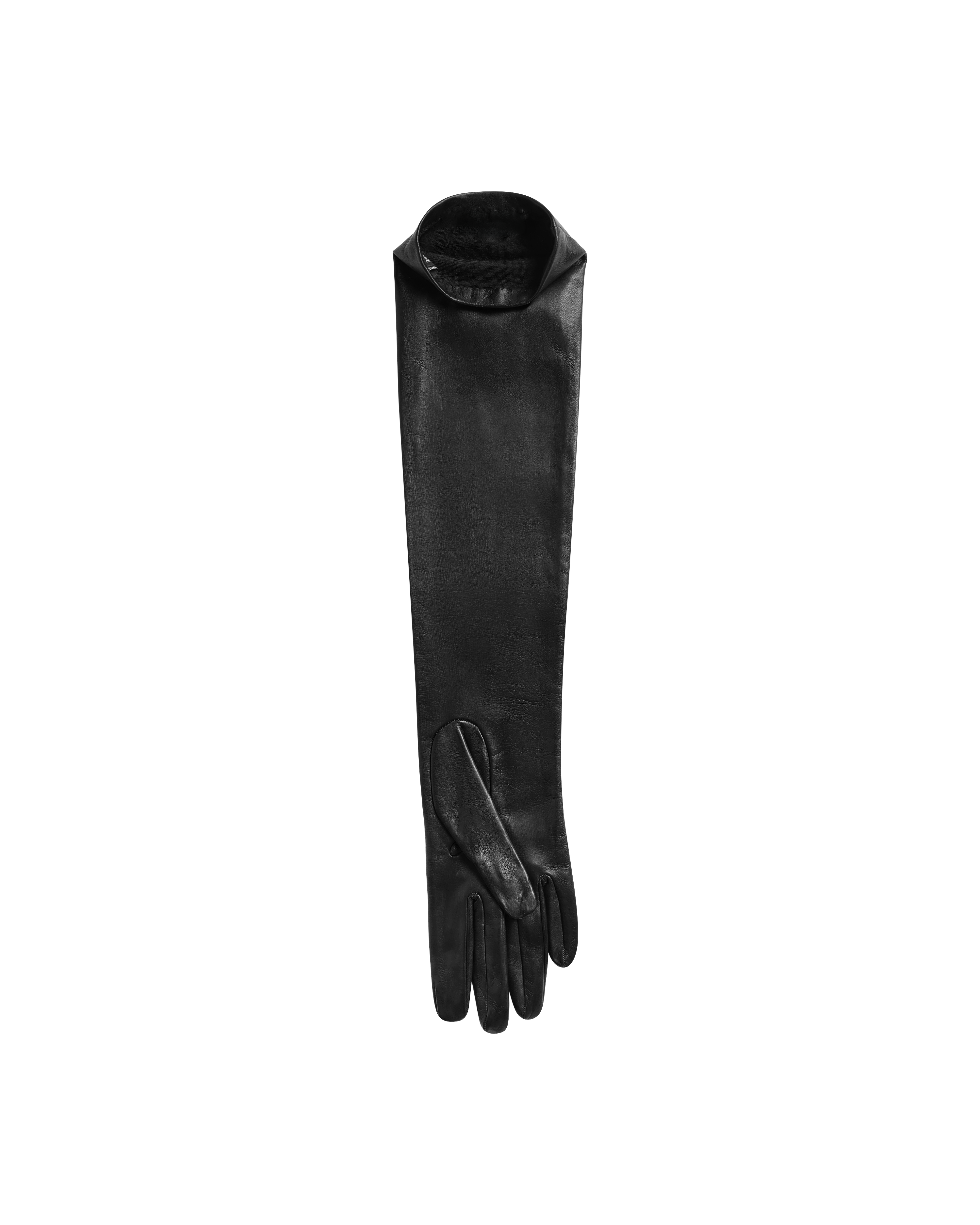 Silk Lined Regine Long Leather Gloves - Black