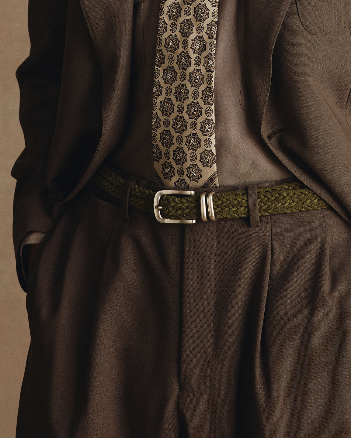 Woven Suede Belt - Olive