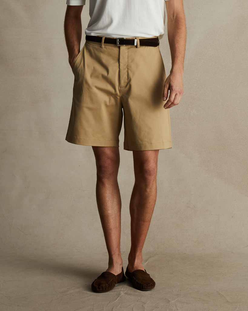 Taupe Flat Front Chino Shorts