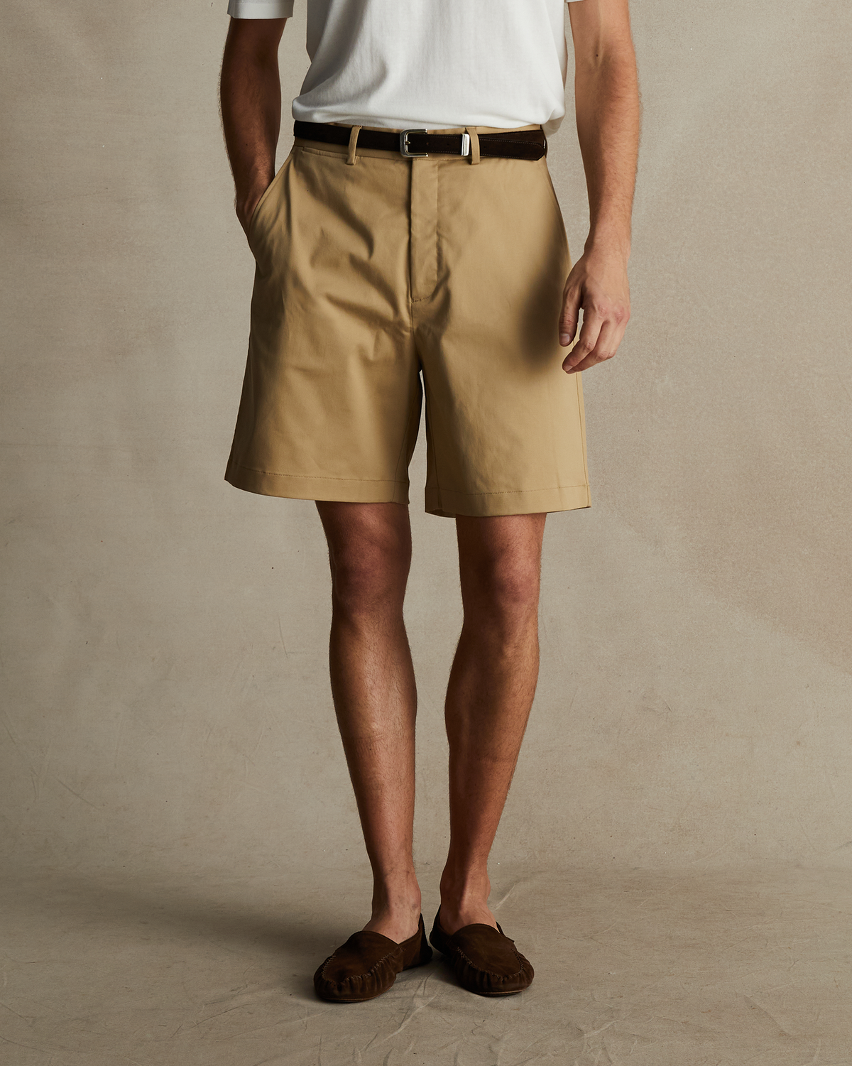 Brown Flat Front Shorts for Men