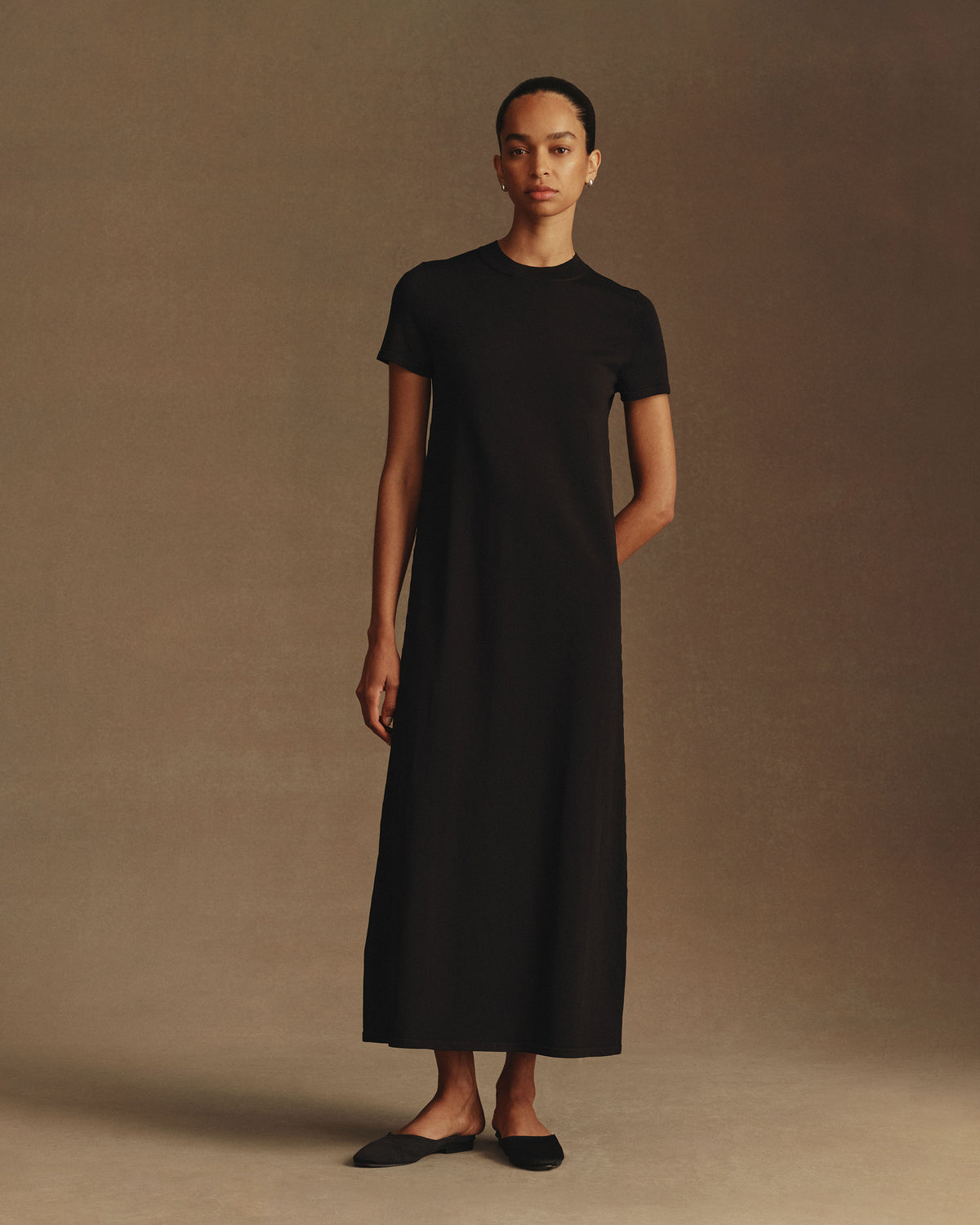 Crepe Knit Tee Dress - Black