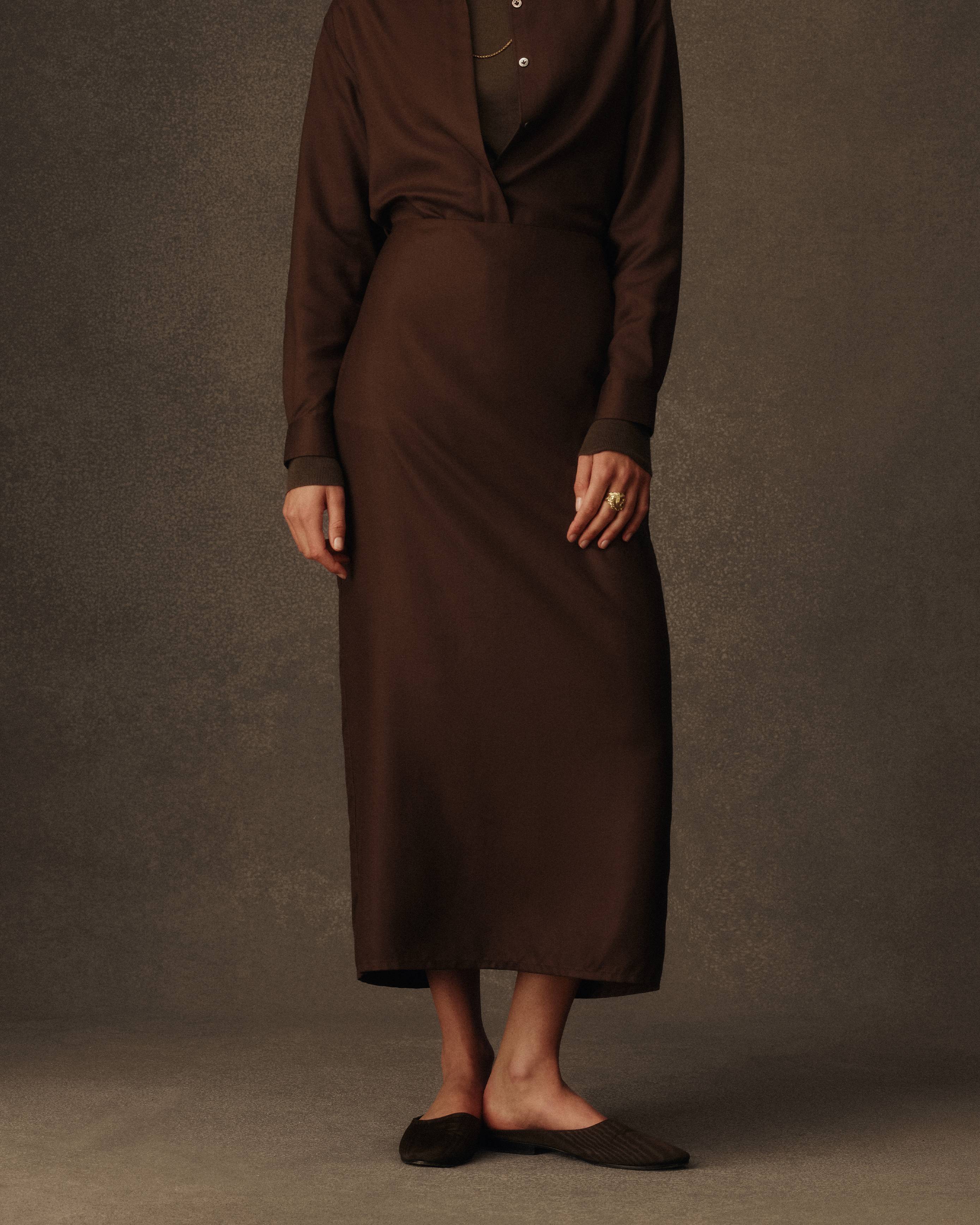 Tia Skirt - Chocolate Dupioni