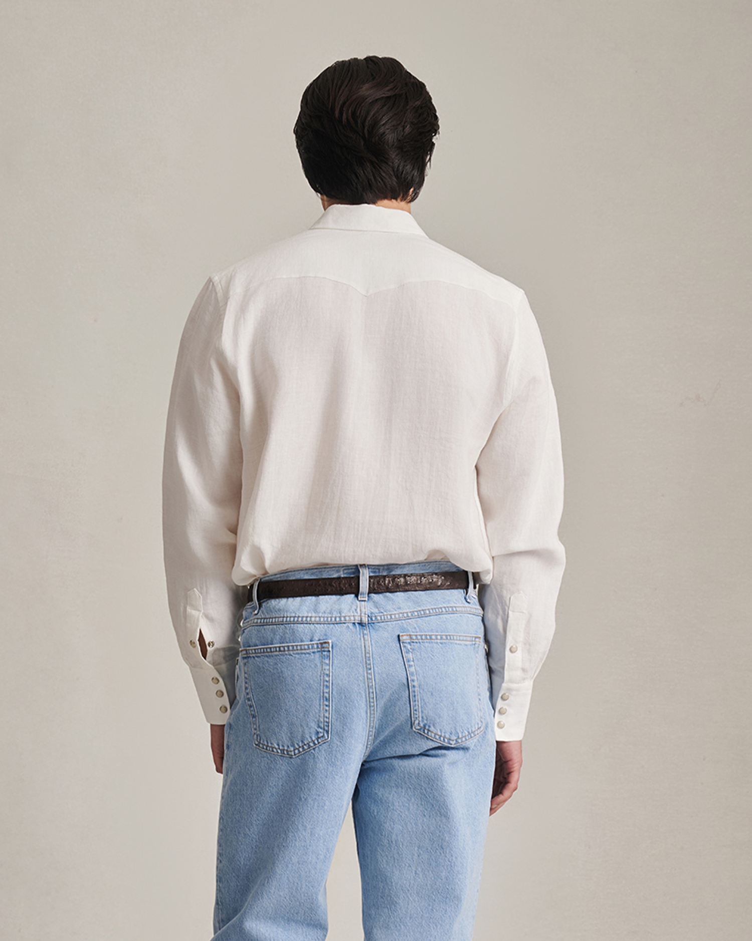 Western Shirt - White Linen Canvas