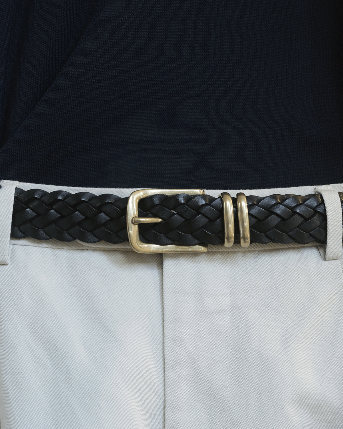 Woven Leather Belt - Black