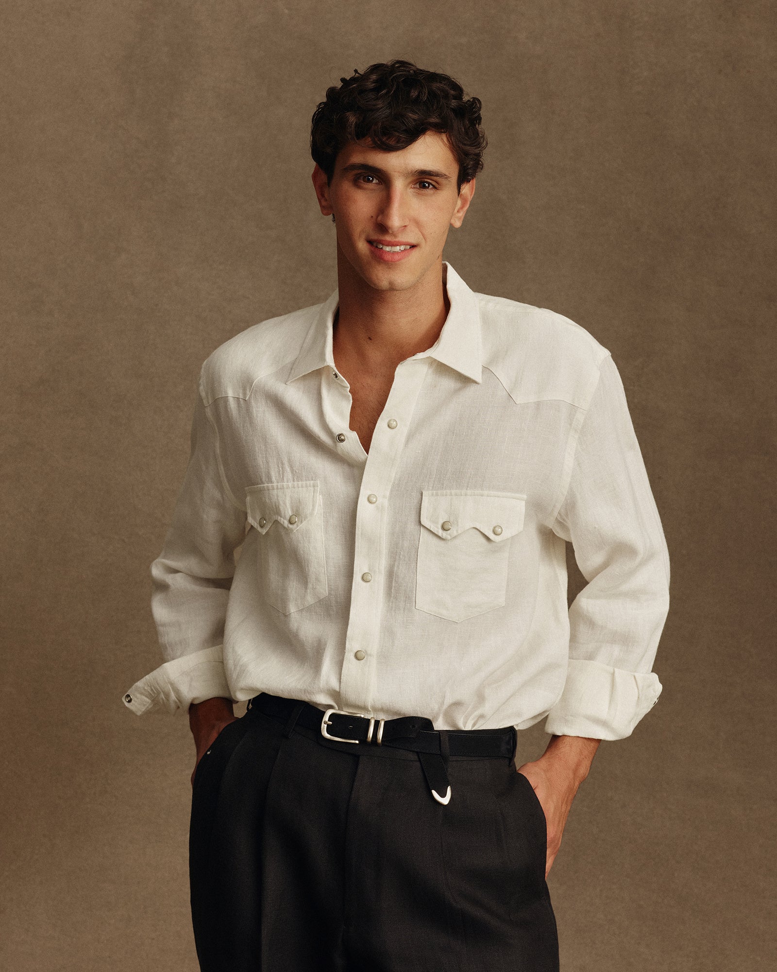 Western Shirt - White Linen Canvas